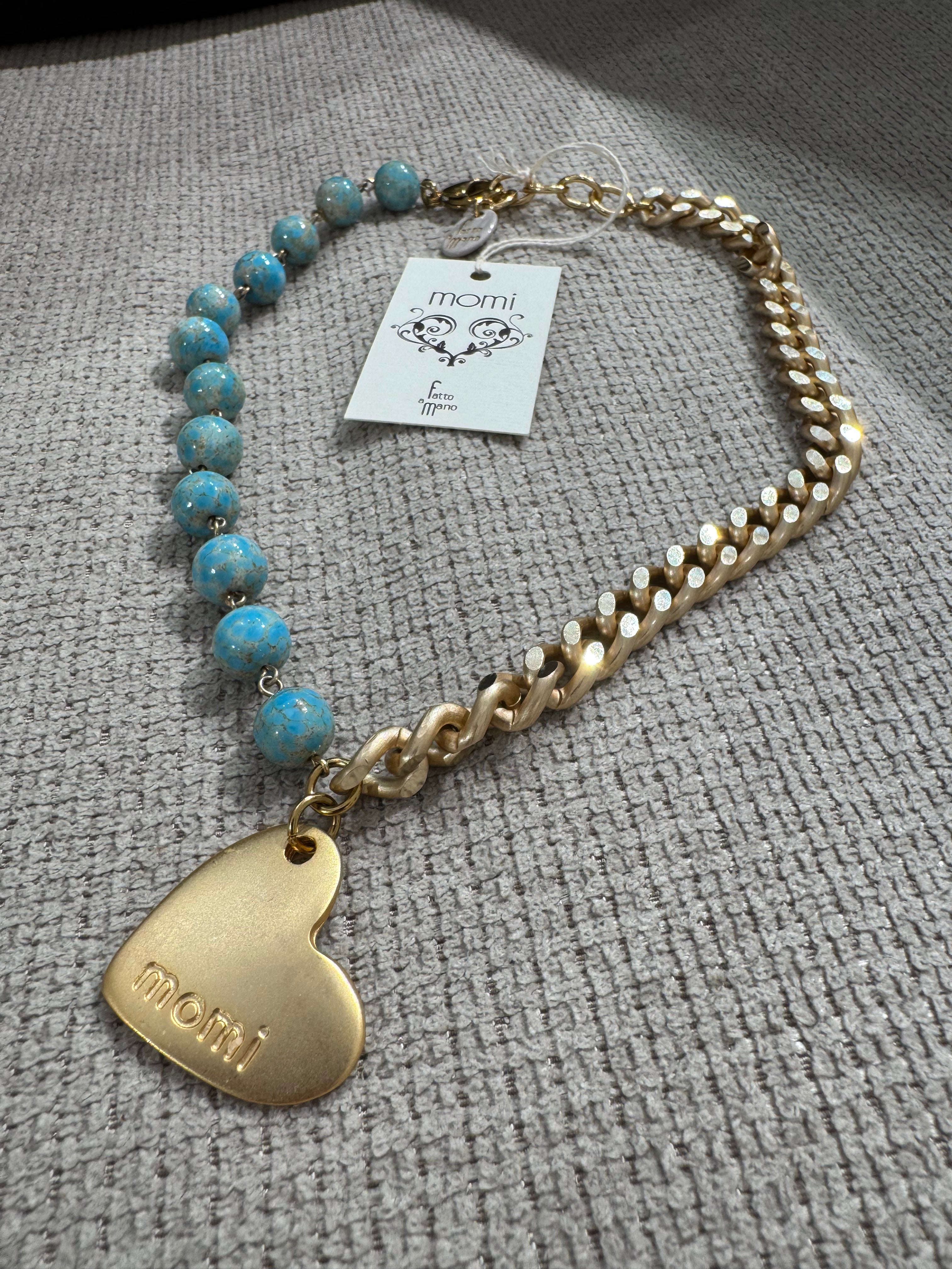 COLLANA CORTA / BRACCIALE DOPPIO GIRO Momi FRANCESCA- catena ORO - ciondolo CUORE