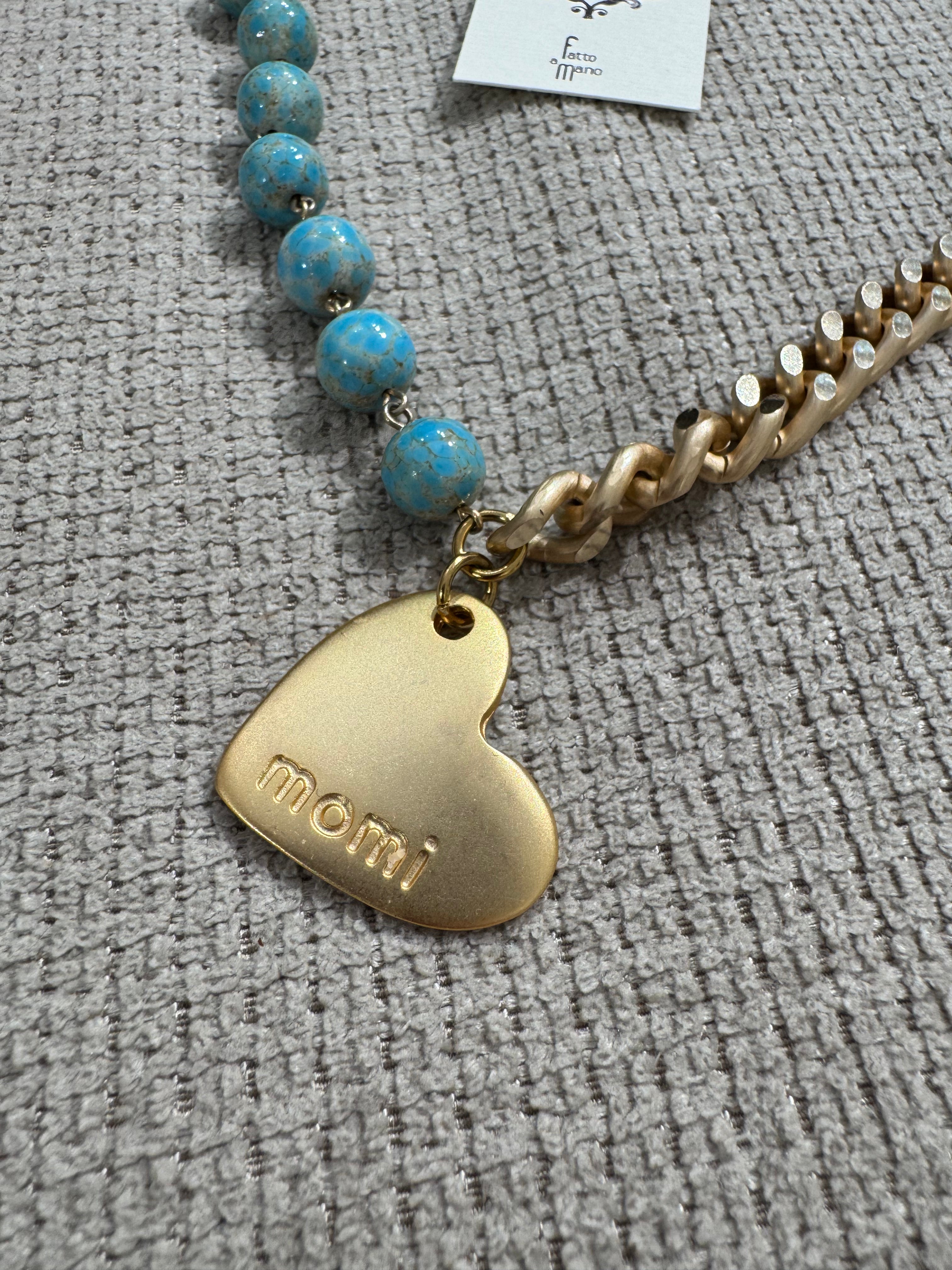 COLLANA CORTA / BRACCIALE DOPPIO GIRO Momi FRANCESCA- catena ORO - ciondolo CUORE