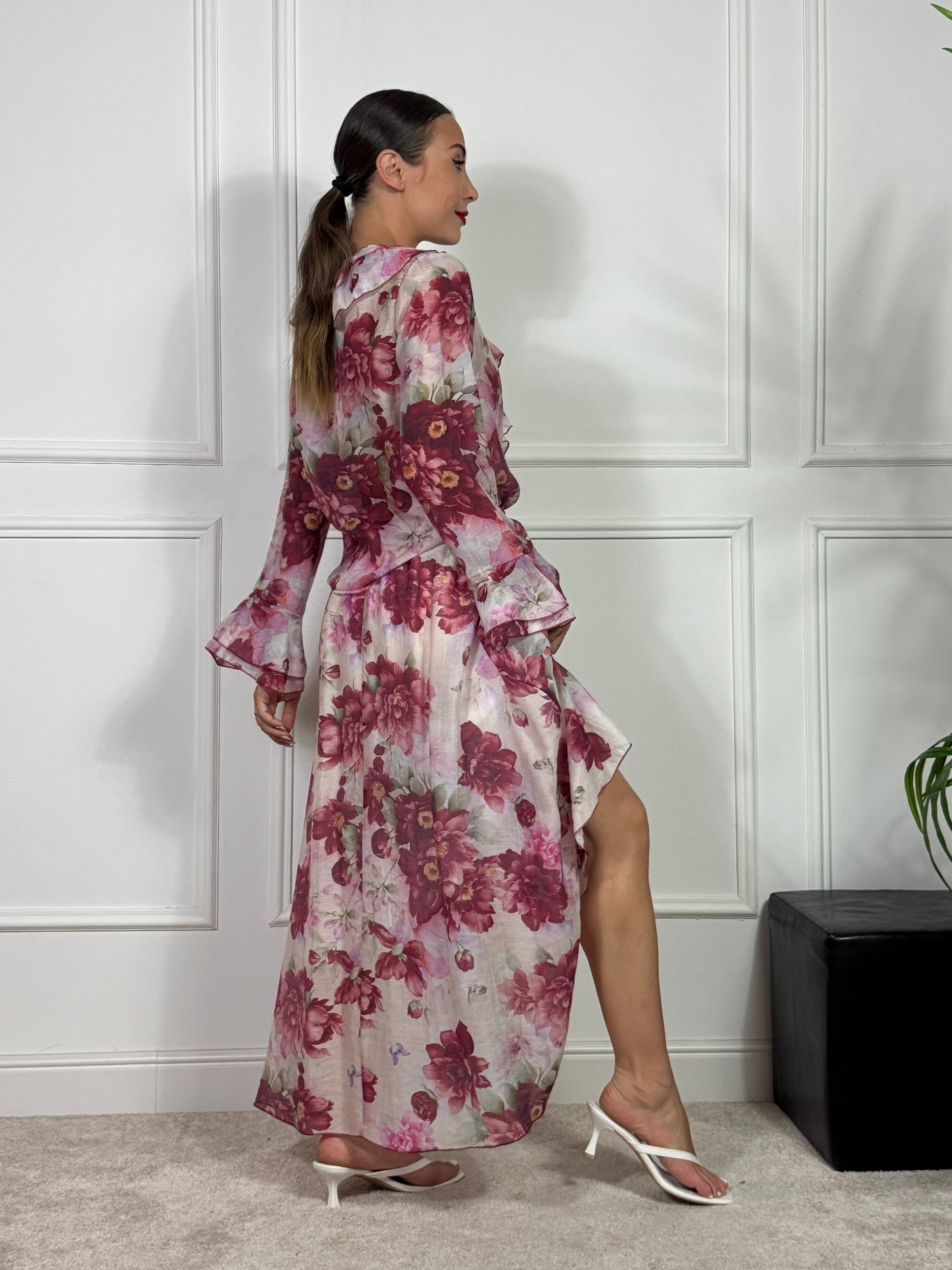 GONNA lunga Kikisix con fantasia fiori bordeaux