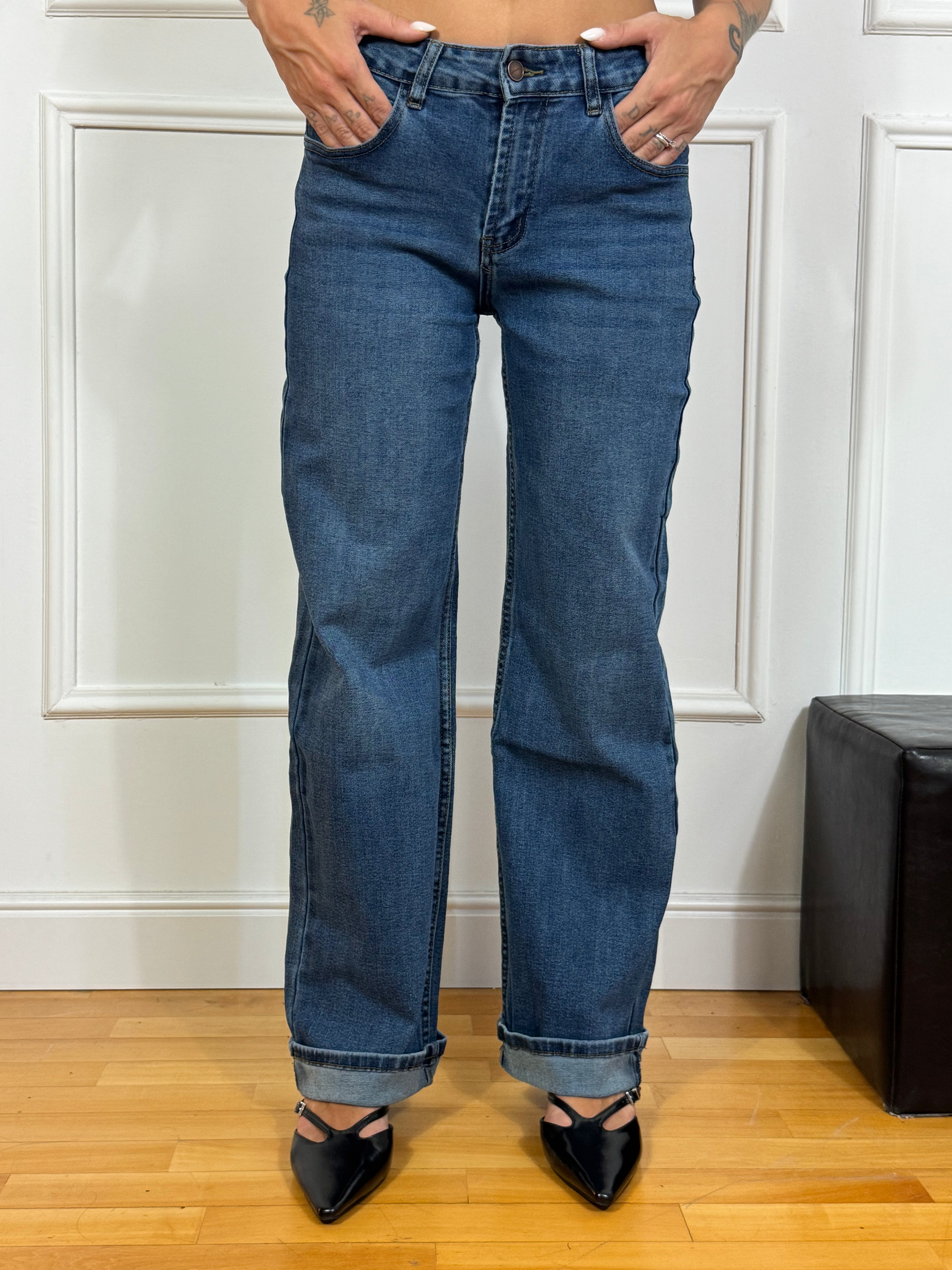 Jeans elasticizzato Kikisix dritto con risvolto