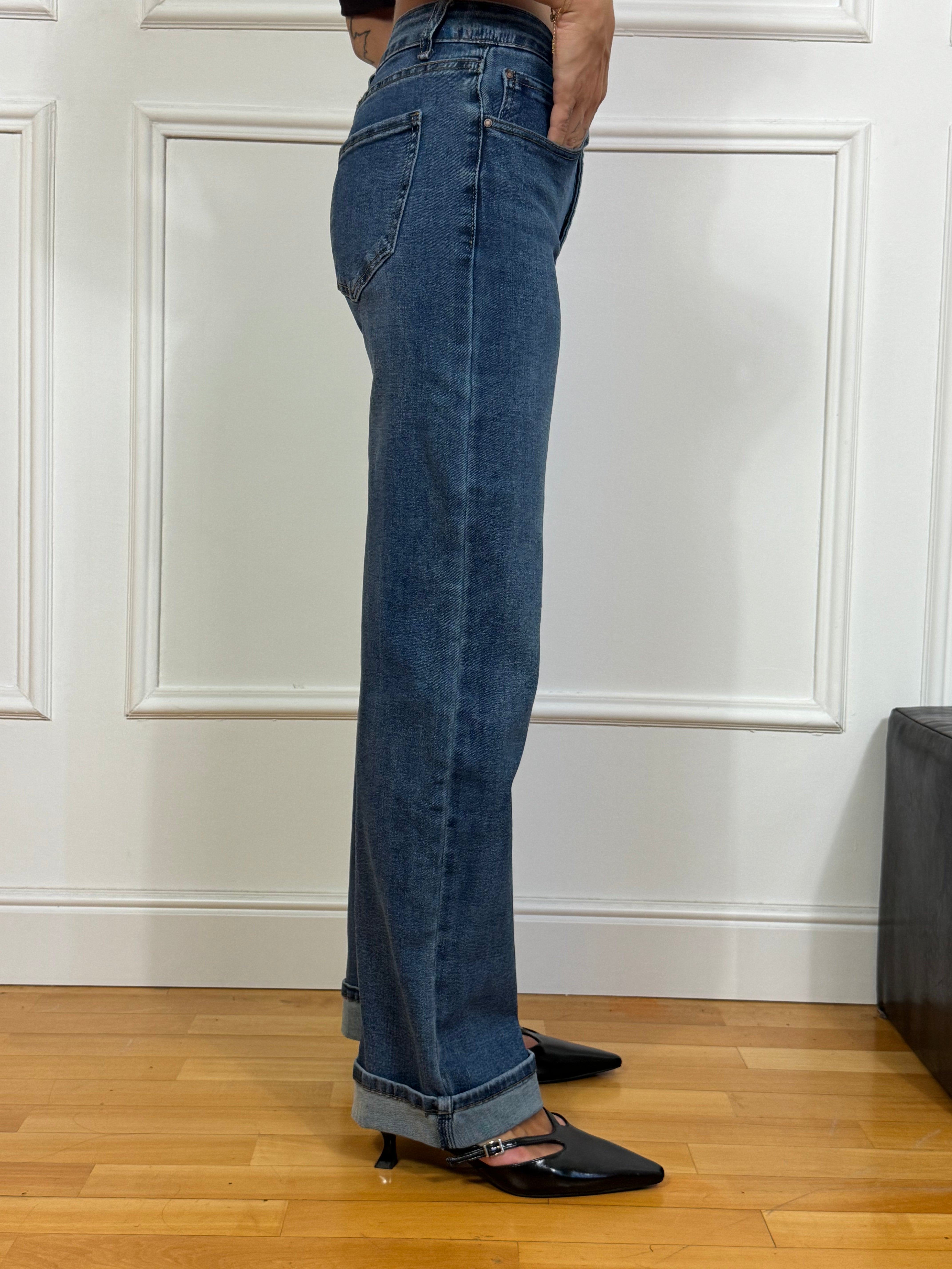 Jeans elasticizzato Kikisix dritto con risvolto