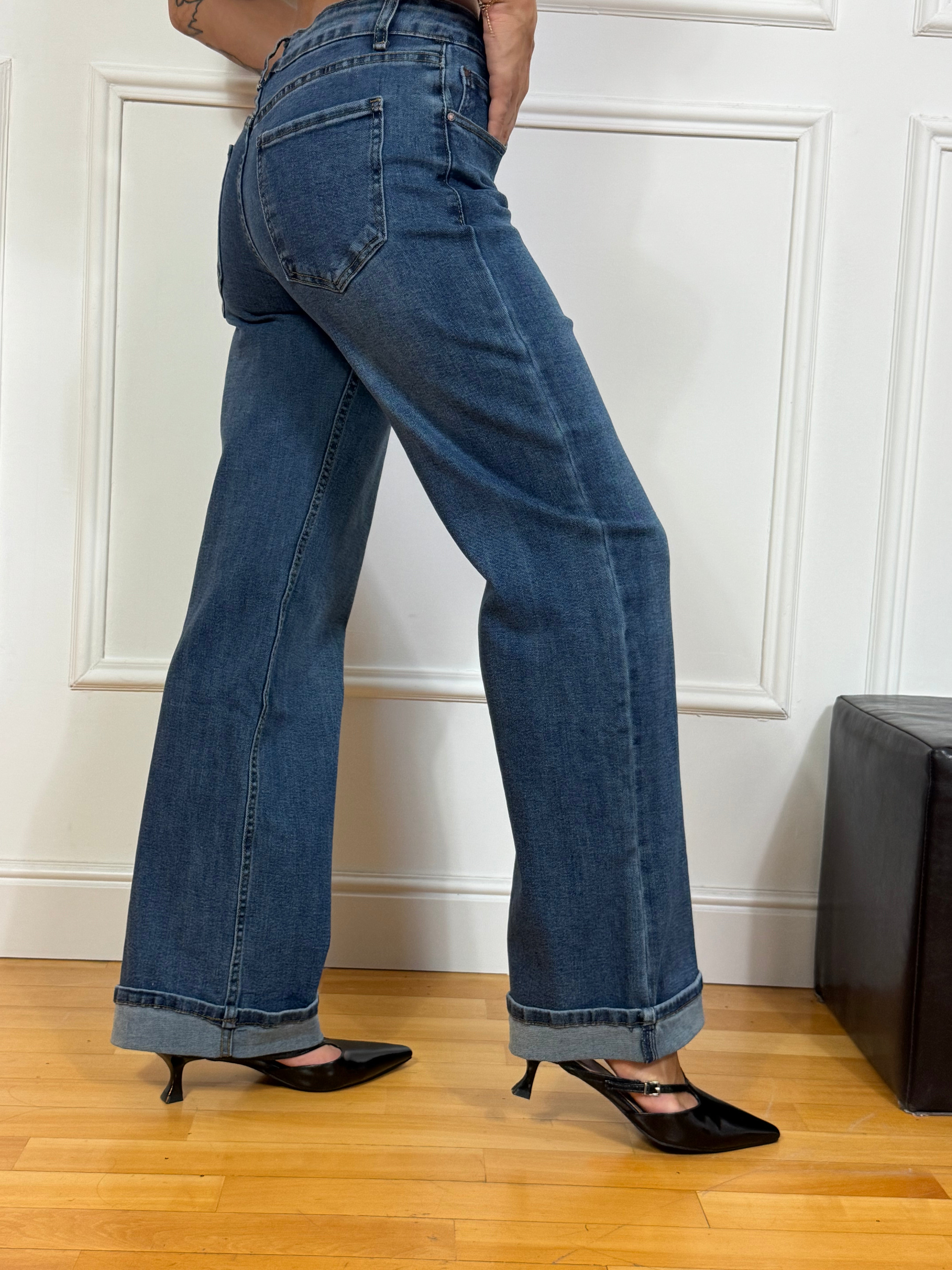 Jeans elasticizzato Kikisix dritto con risvolto
