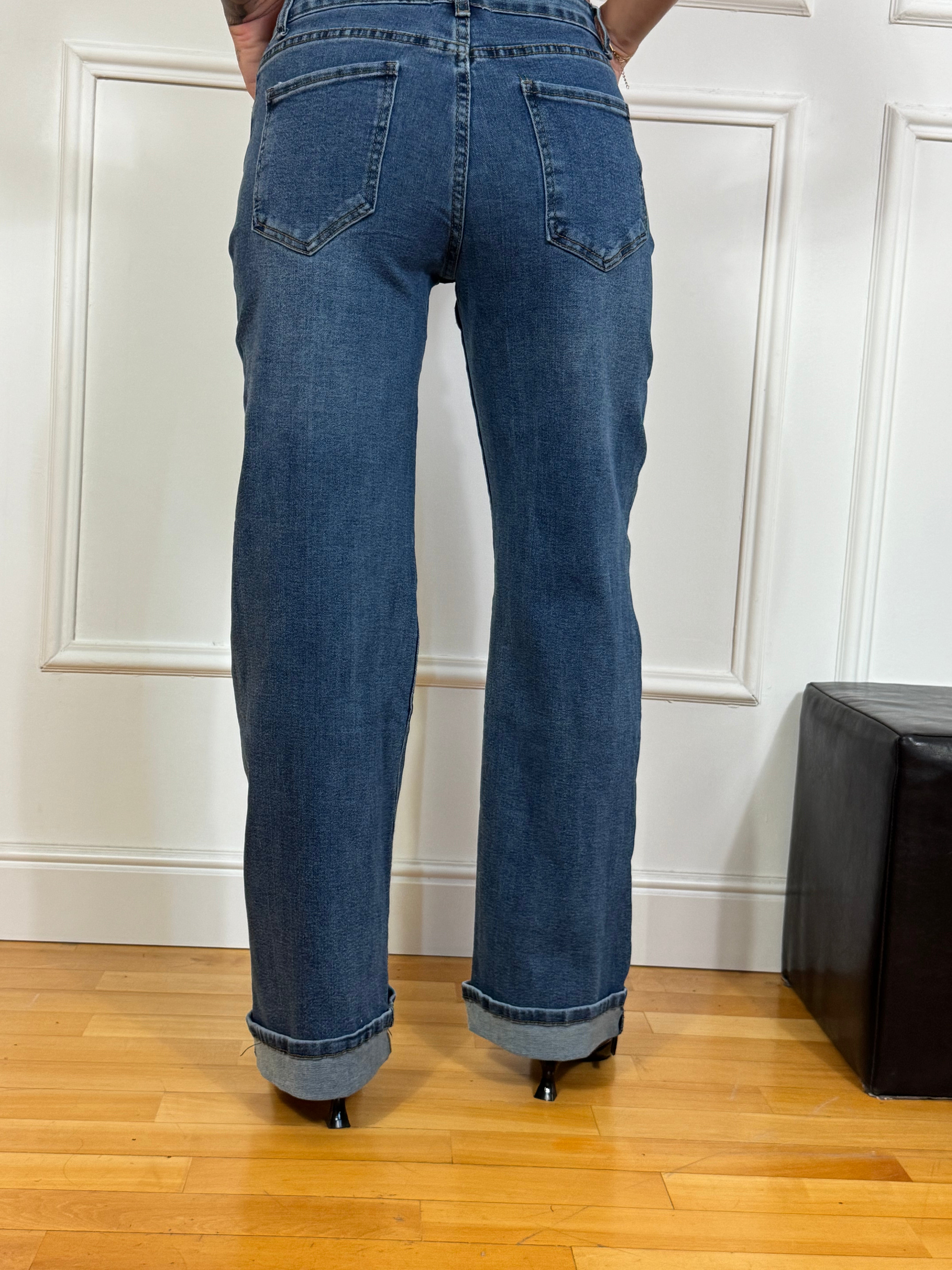 Jeans elasticizzato Kikisix dritto con risvolto