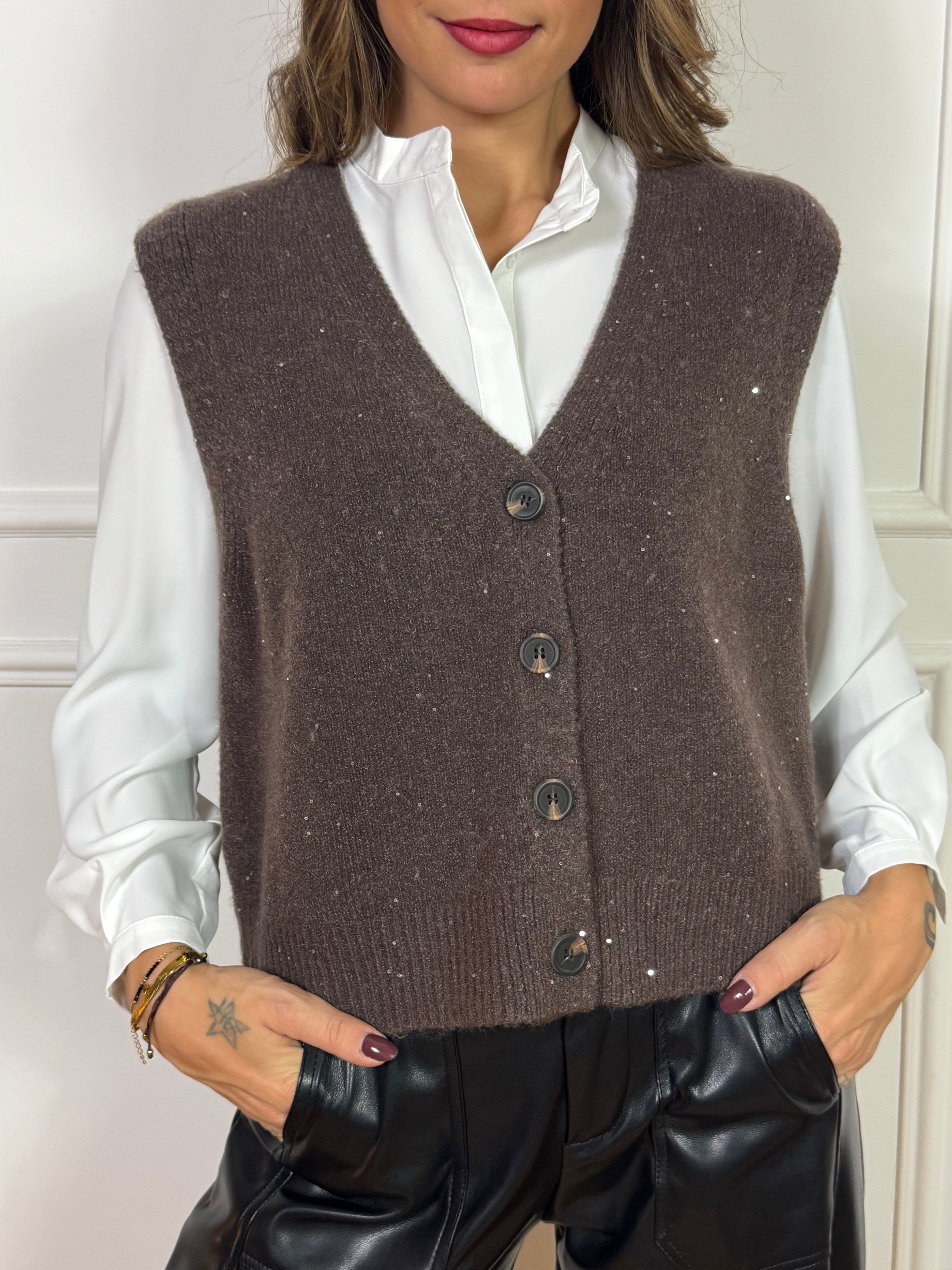 Gilet OVER in maglia con bottoni  Susy Mix MICROPAILLETTES