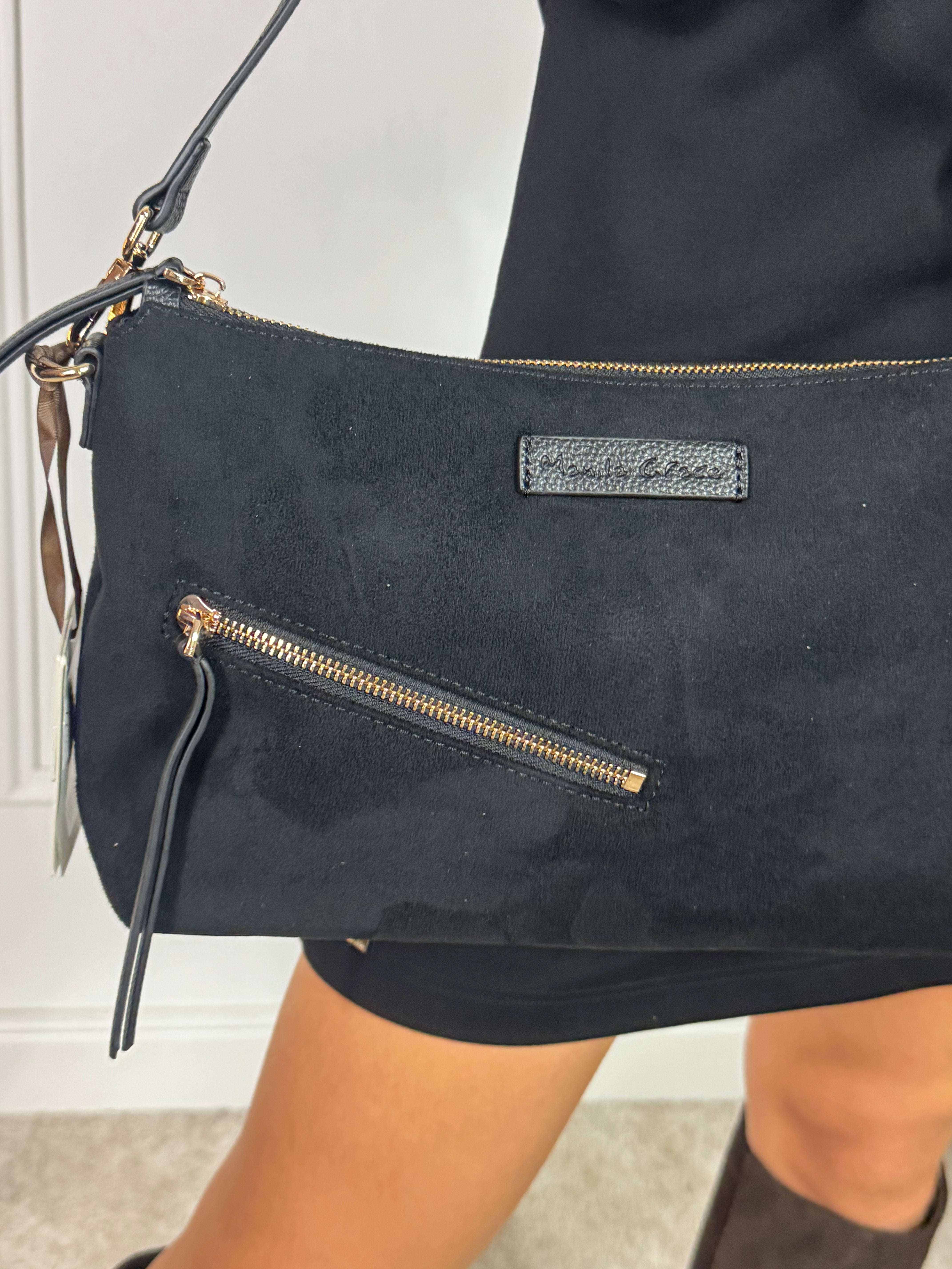 Borsa Manila Grace SHOULDER BAG - ECOPELLE SCAMOSCIATA CON TASCHINO