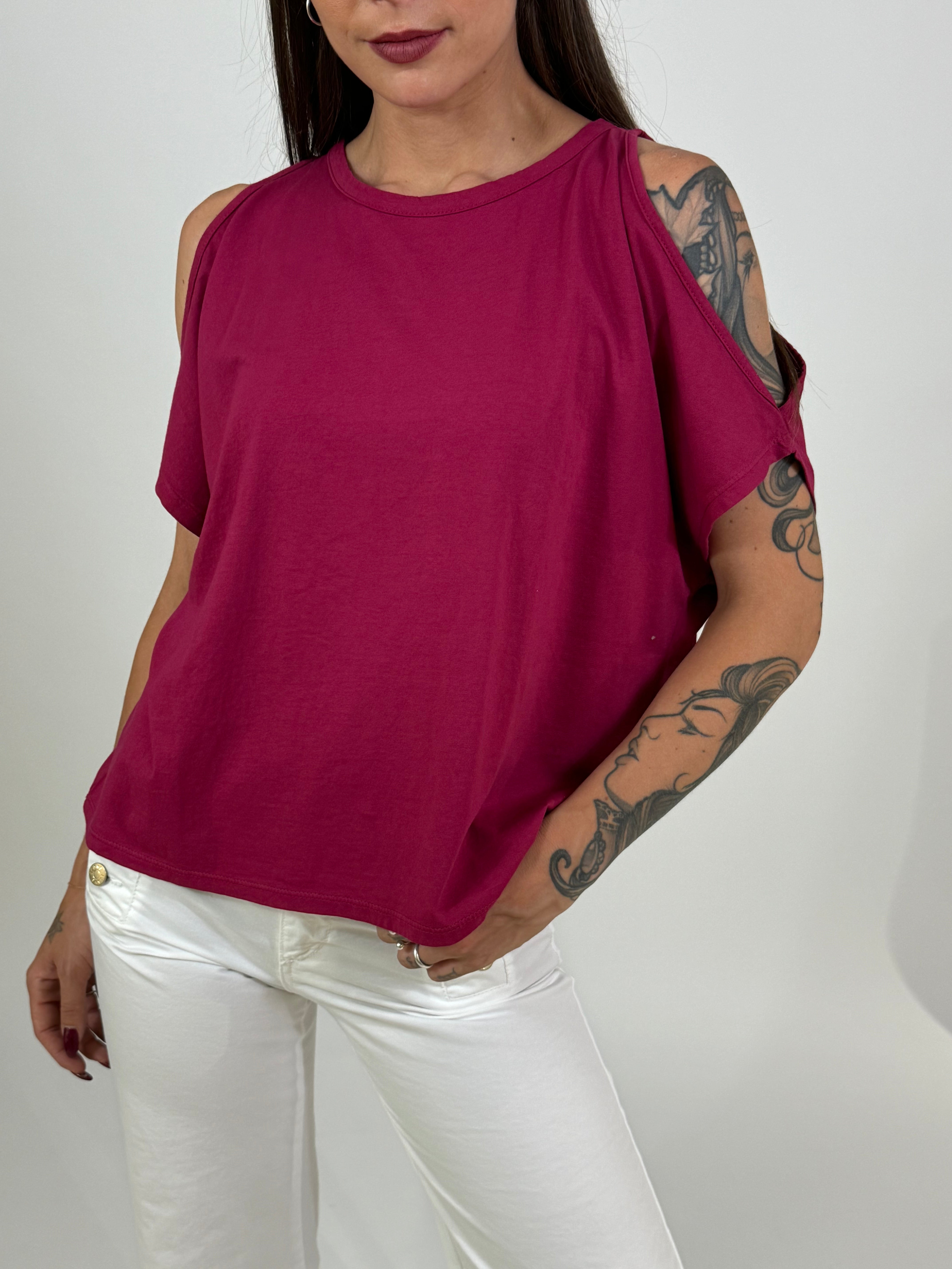 Maglia t-shirt in cotone Kontatto spalle cut-out