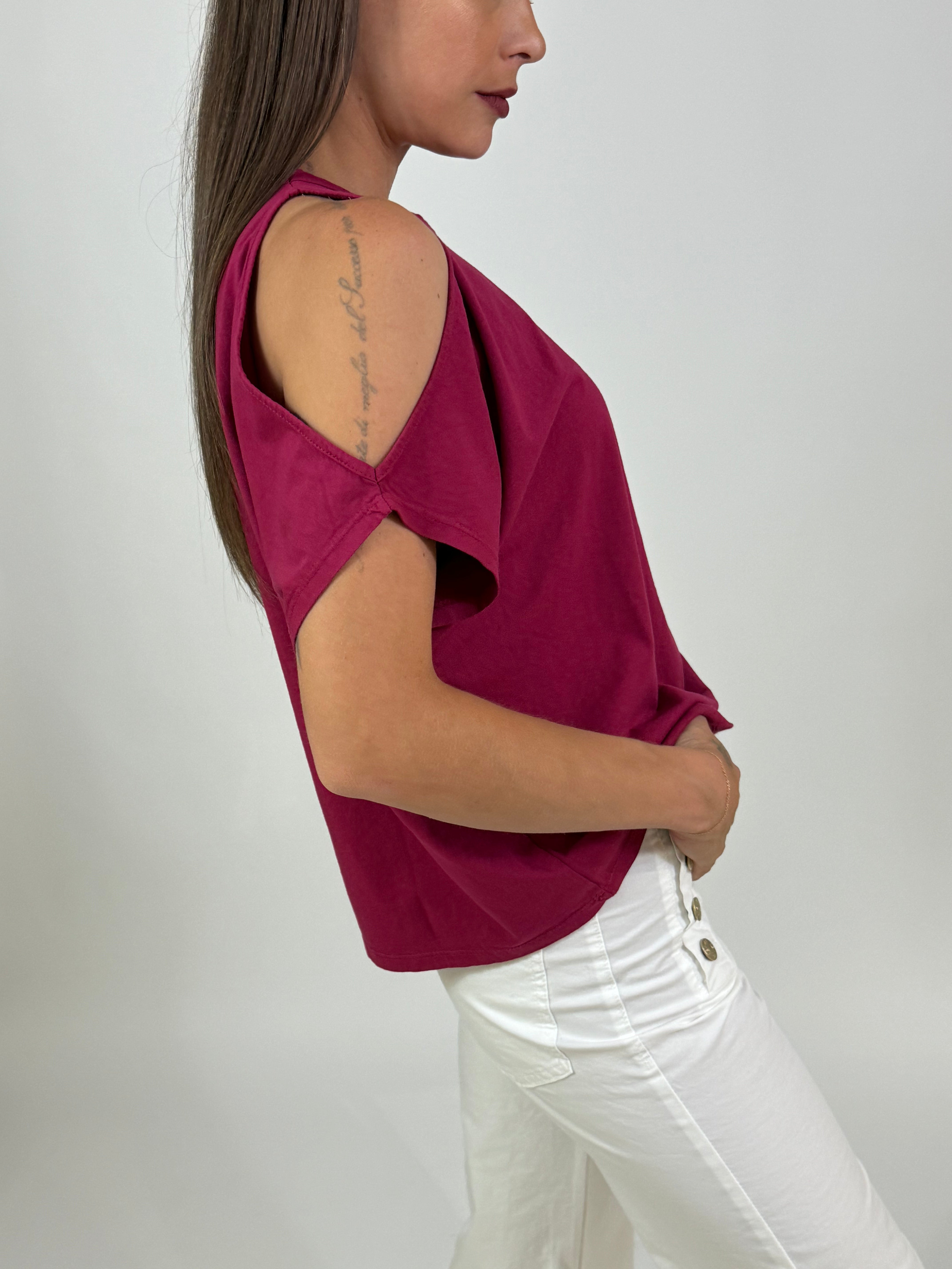 Maglia t-shirt in cotone Kontatto spalle cut-out