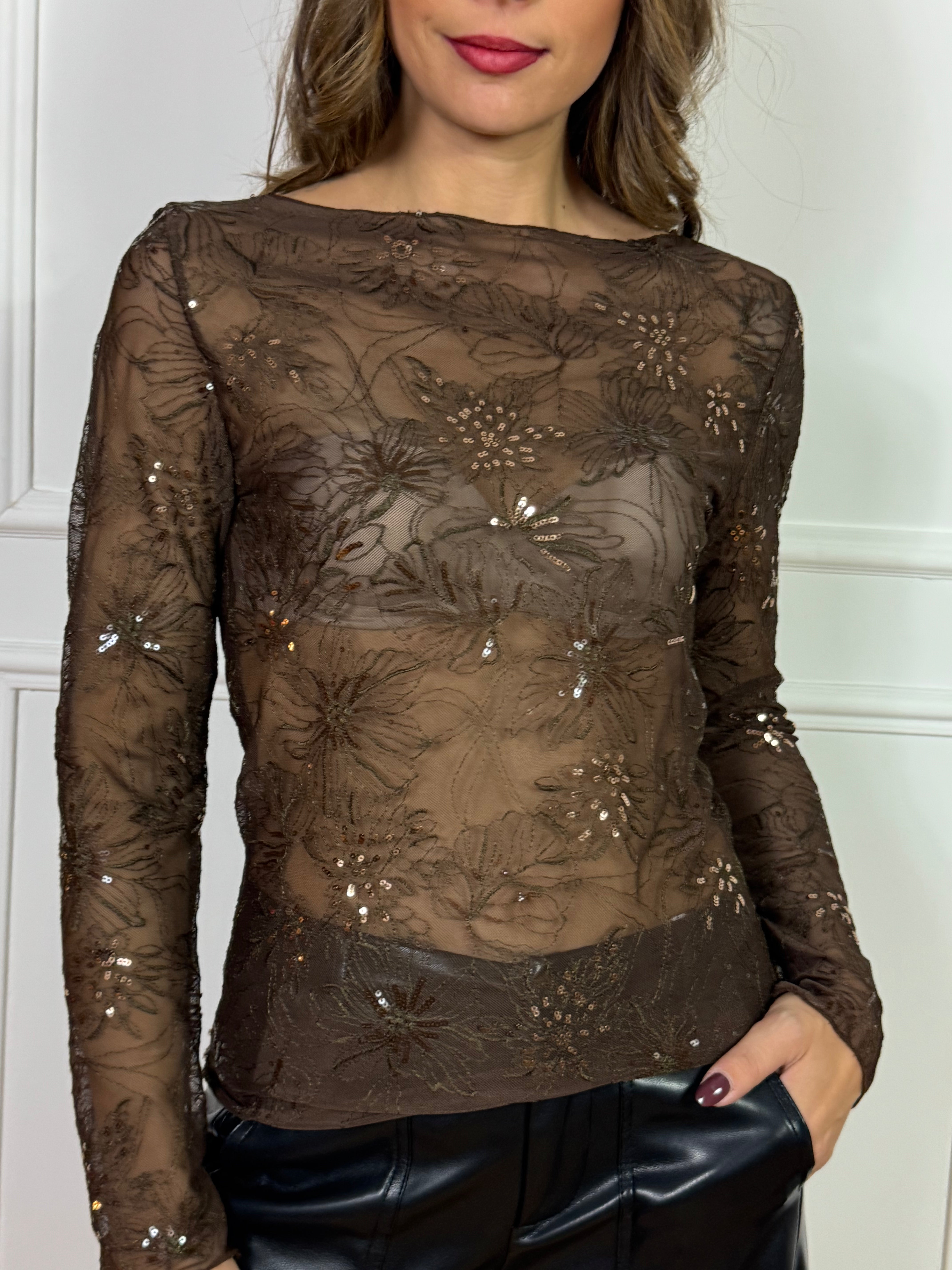 Maglia frullino Susy Mix PIZZO E RICAMI PAILLETTES