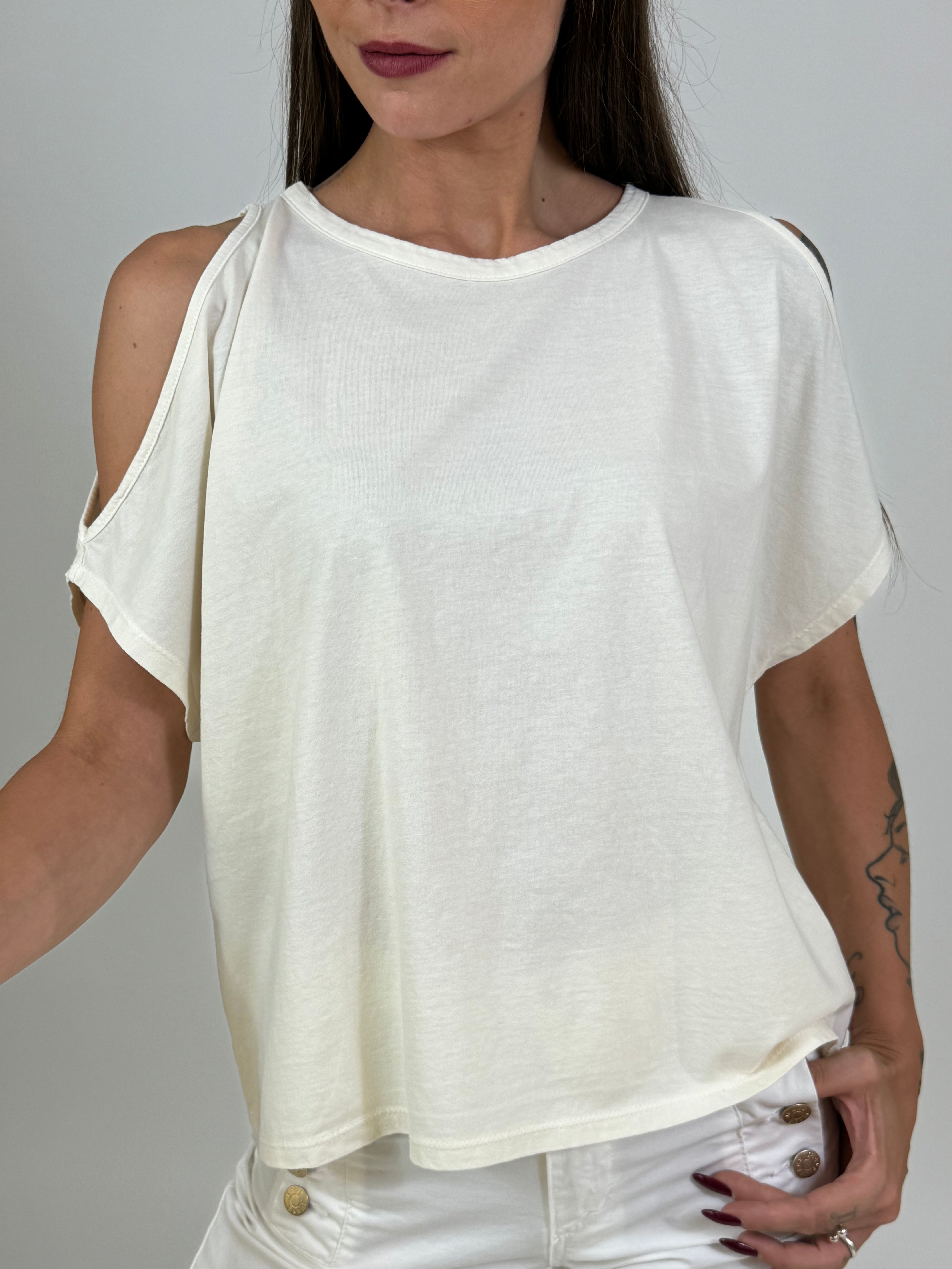 Maglia t-shirt in cotone Kontatto spalle cut-out