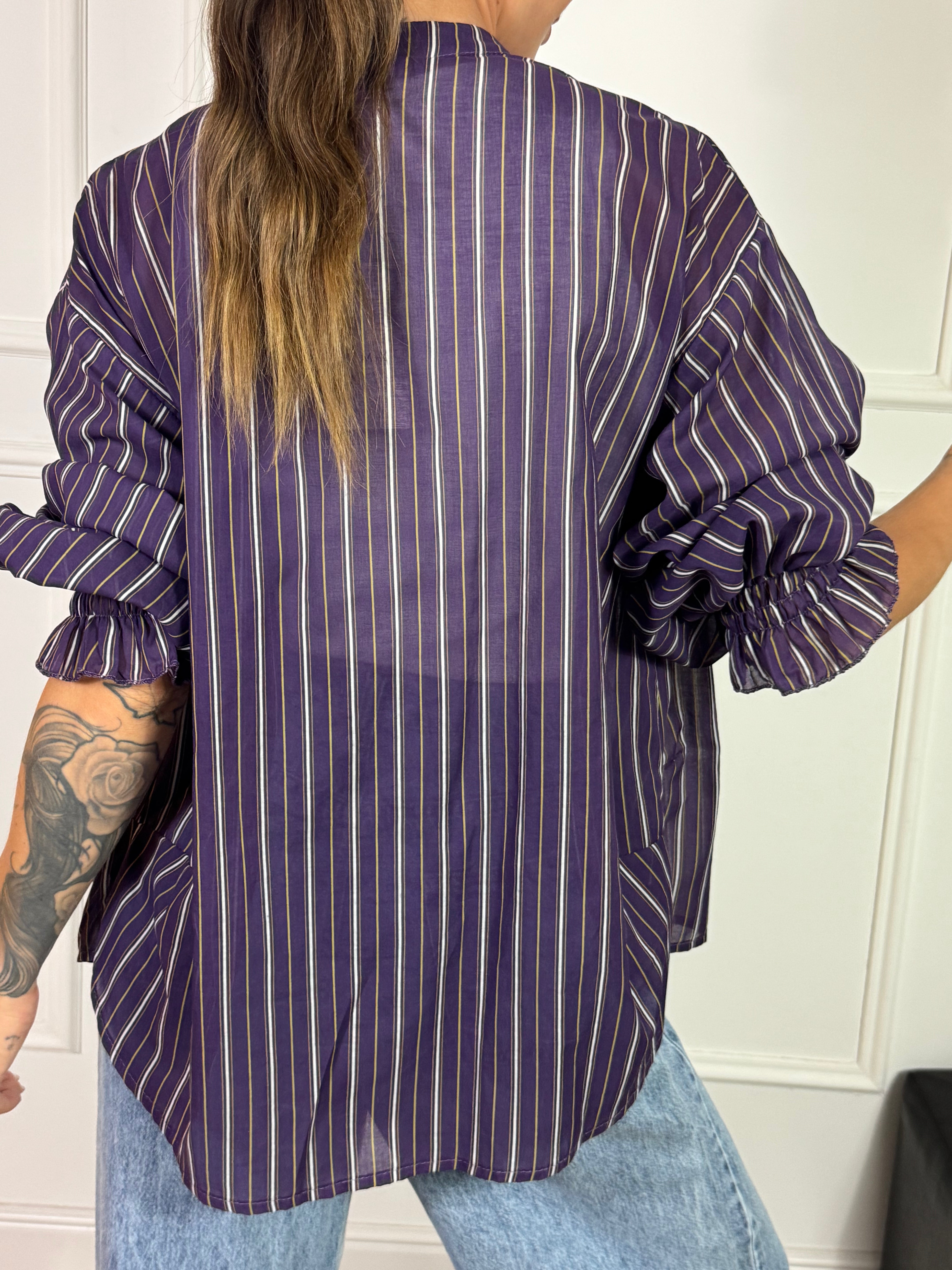 Camicia in mussola Susy Mix fantasia melanzana righe