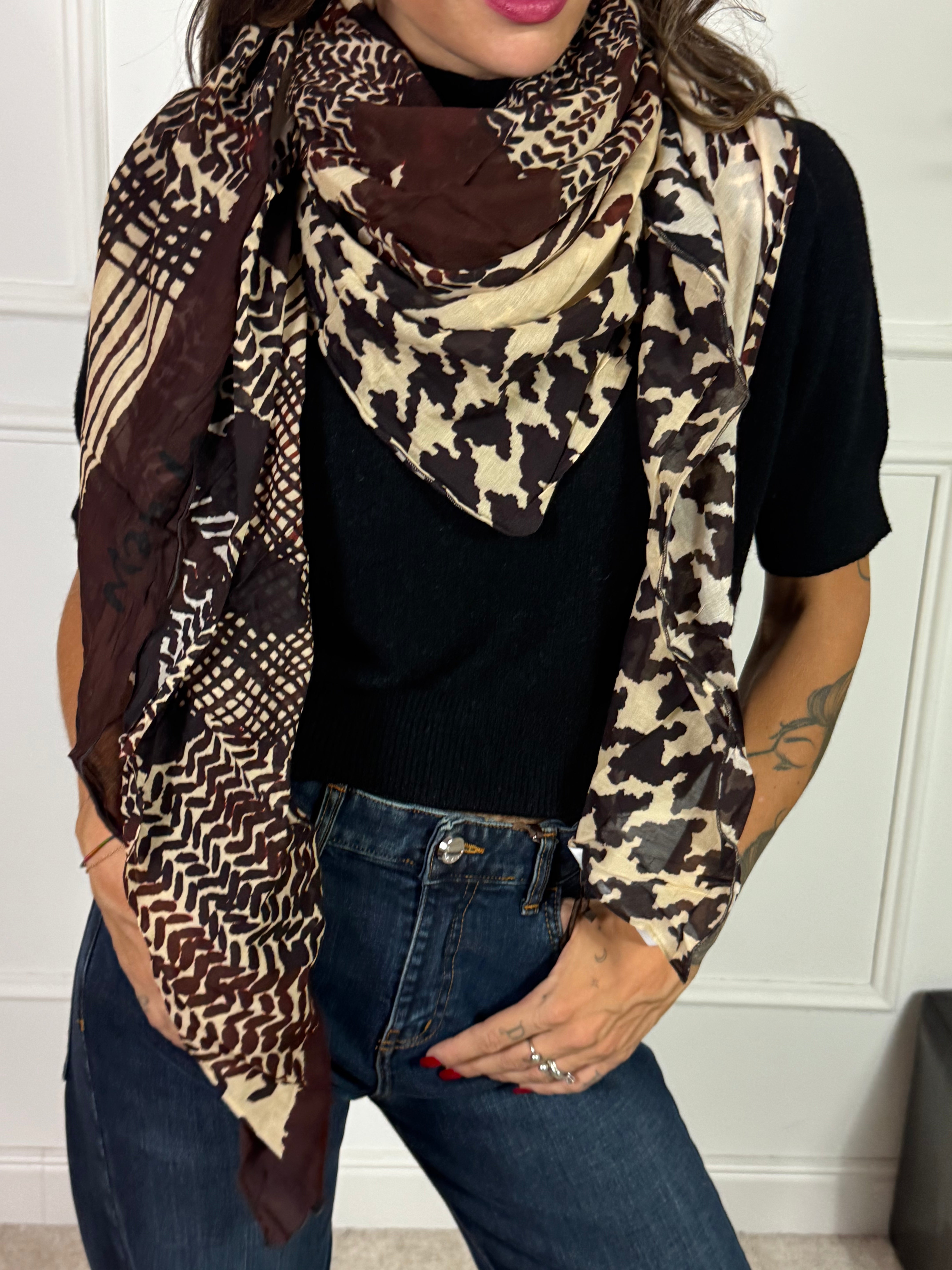 Foulard cotone e seta Manila Grace fantasia BLURRED PIED - DE- POULE