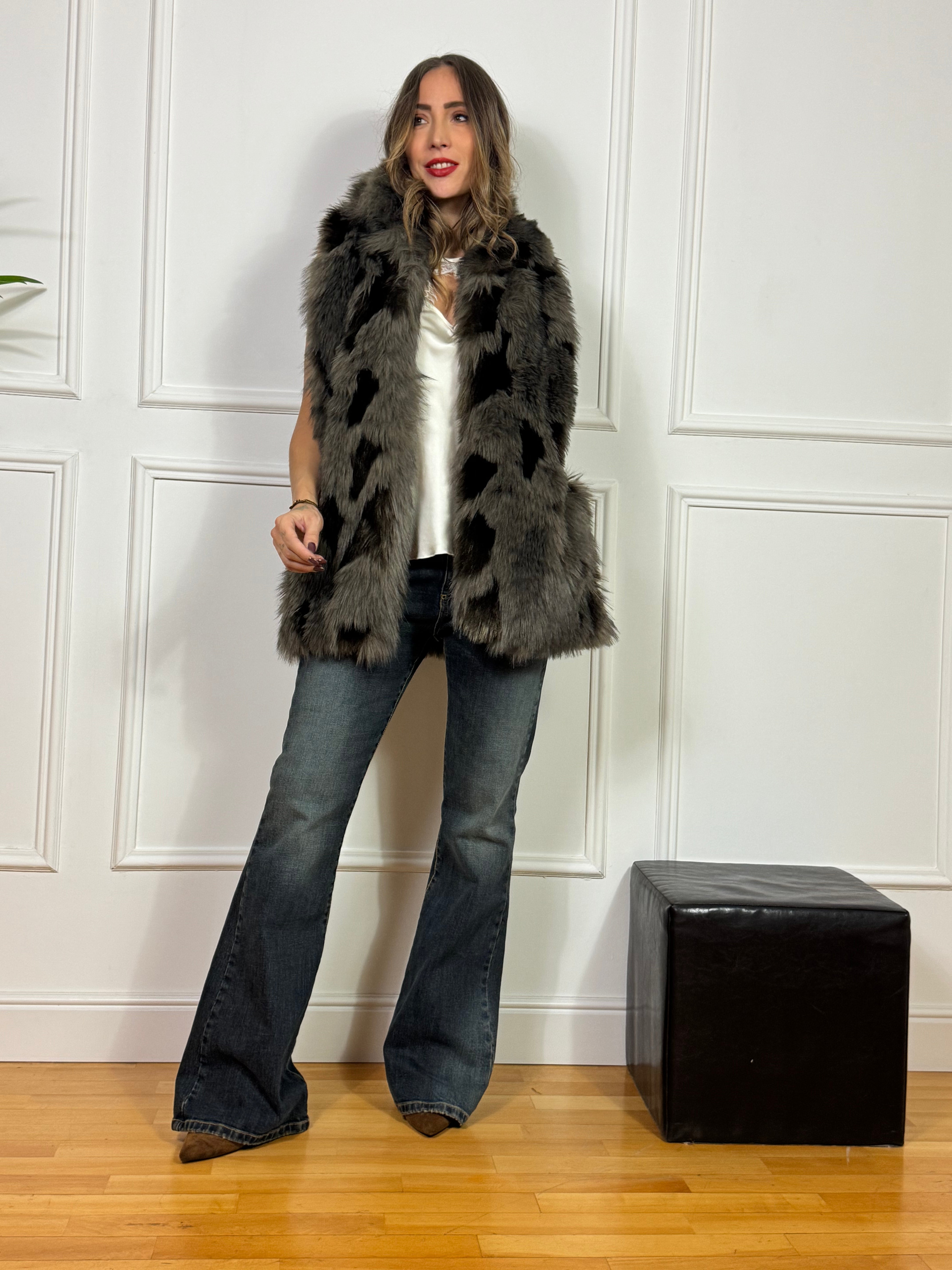 Gilet aperto smanicato in ecopelliccia Philia Loft