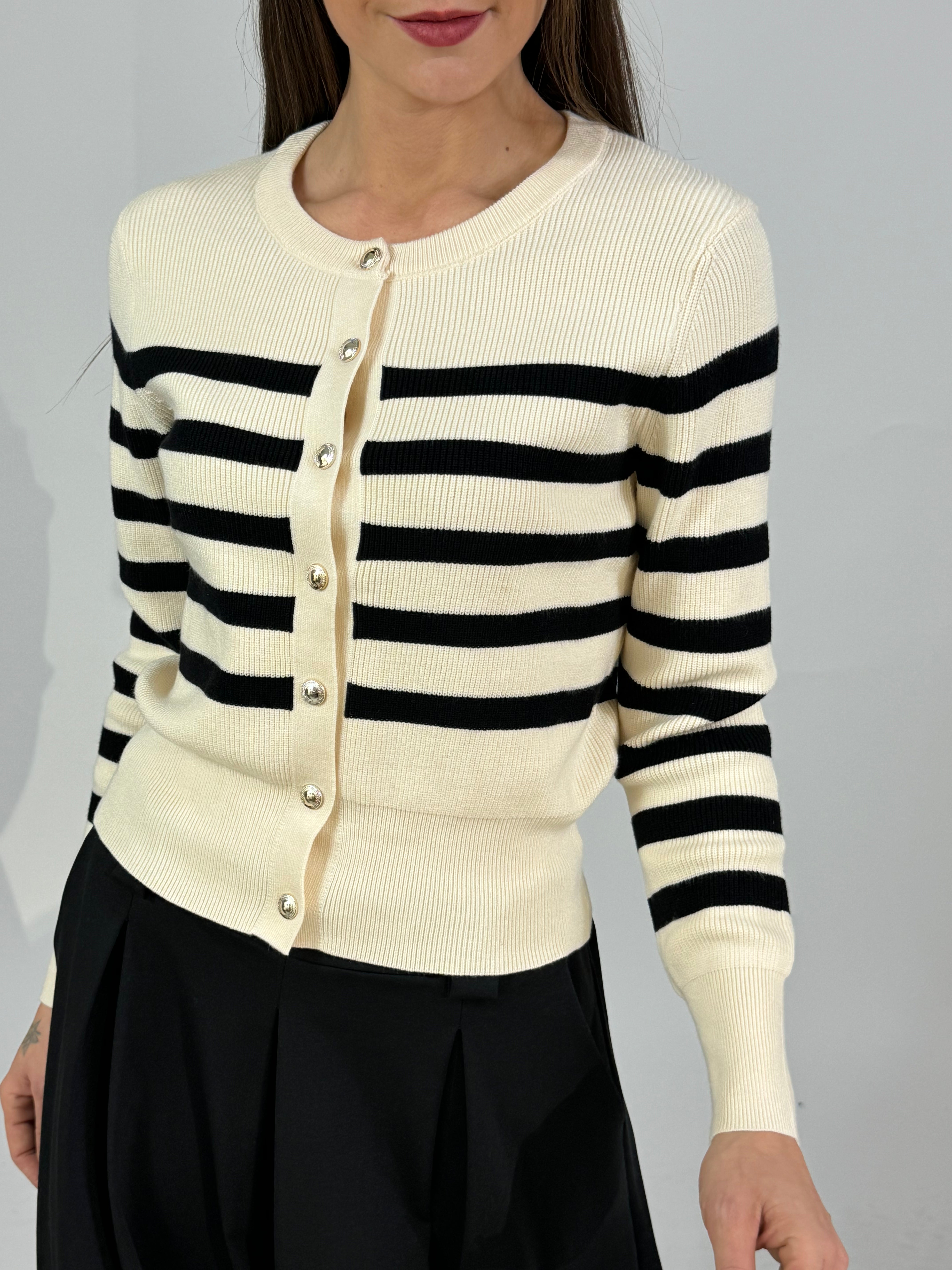 Cardigan Victoria ILMH con bottoni argento e righe