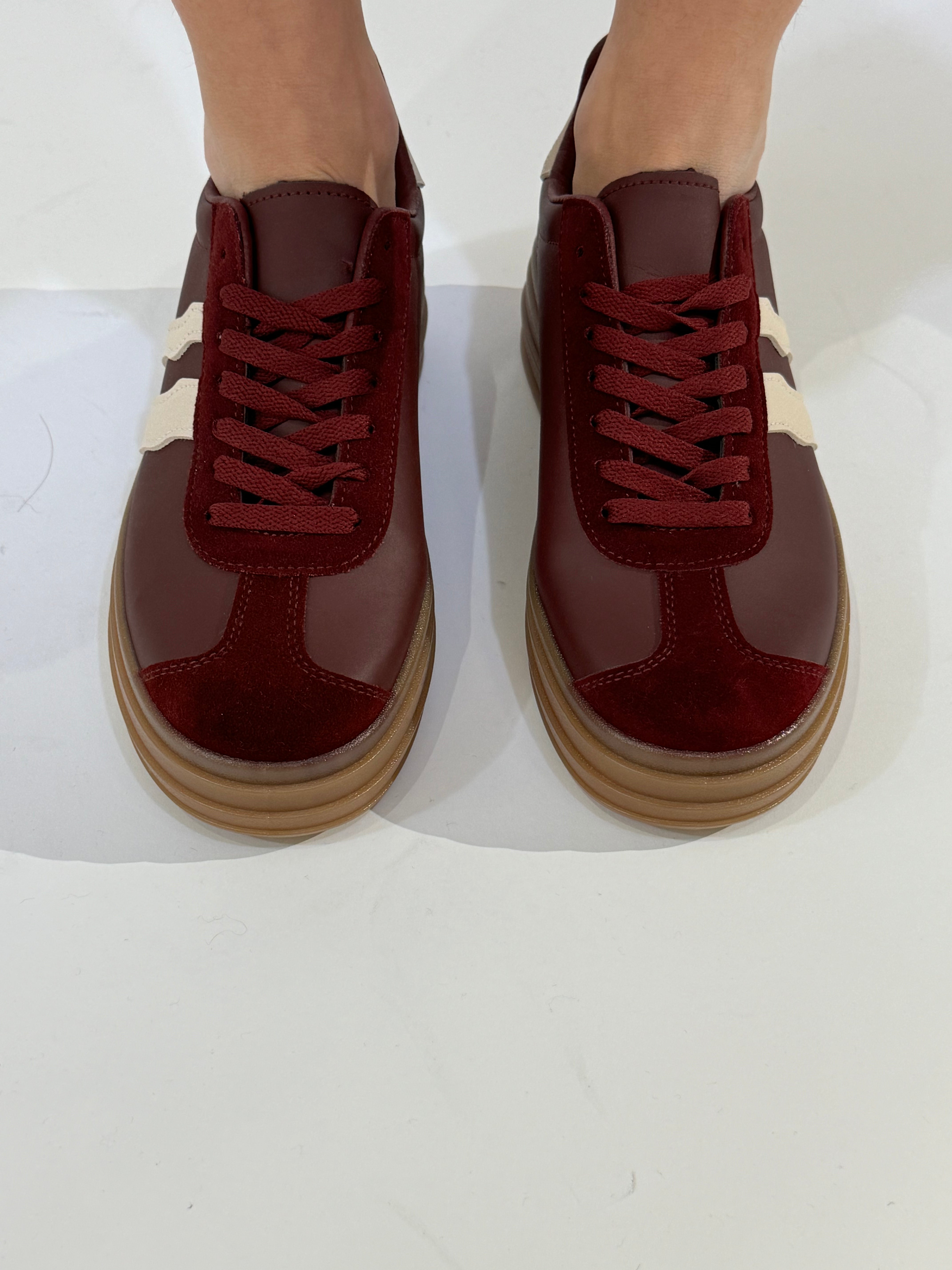 Sneakers platform BORDEAUX CON BANDE LATERALI SABBIA