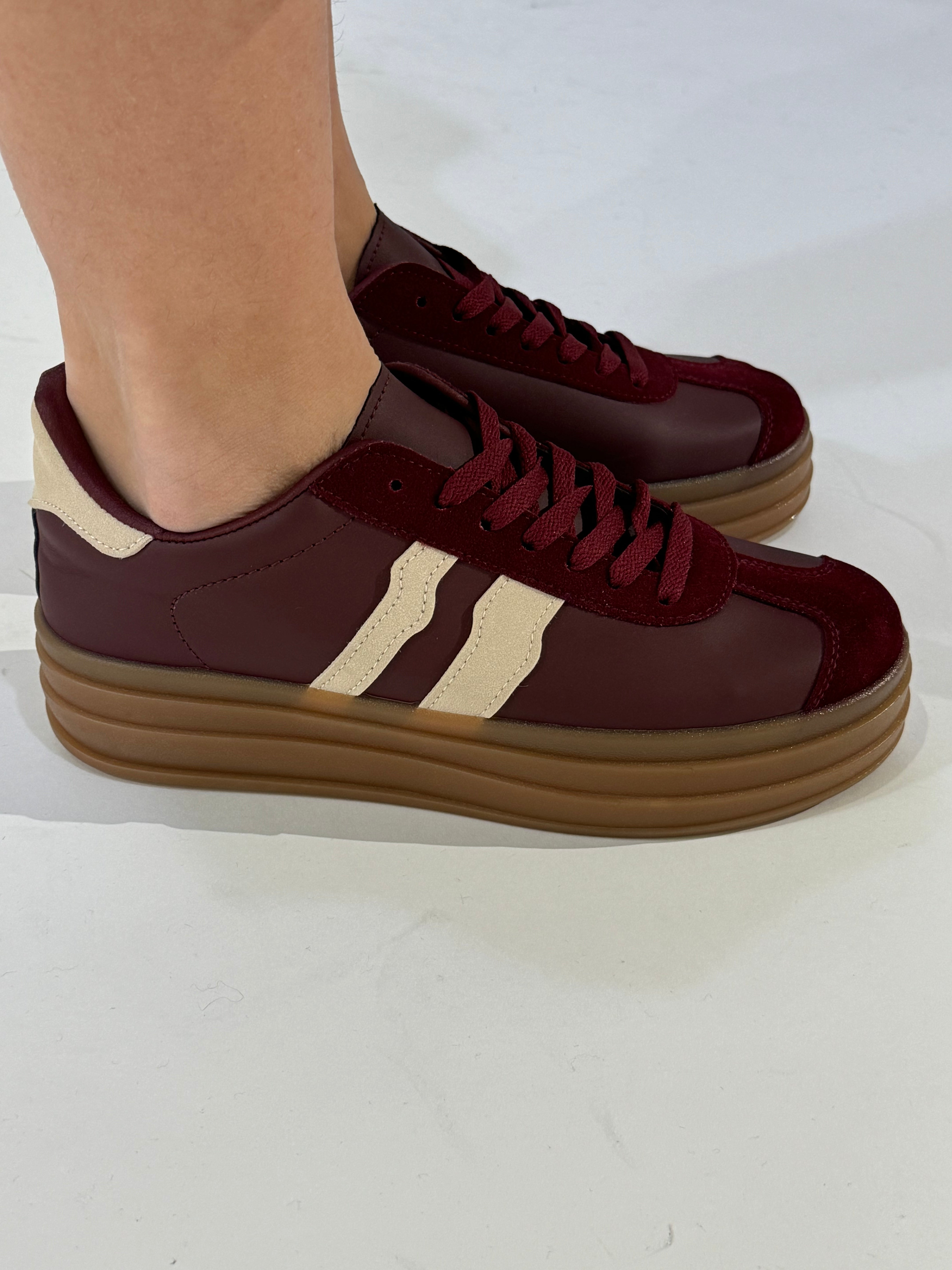 Sneakers platform BORDEAUX CON BANDE LATERALI SABBIA