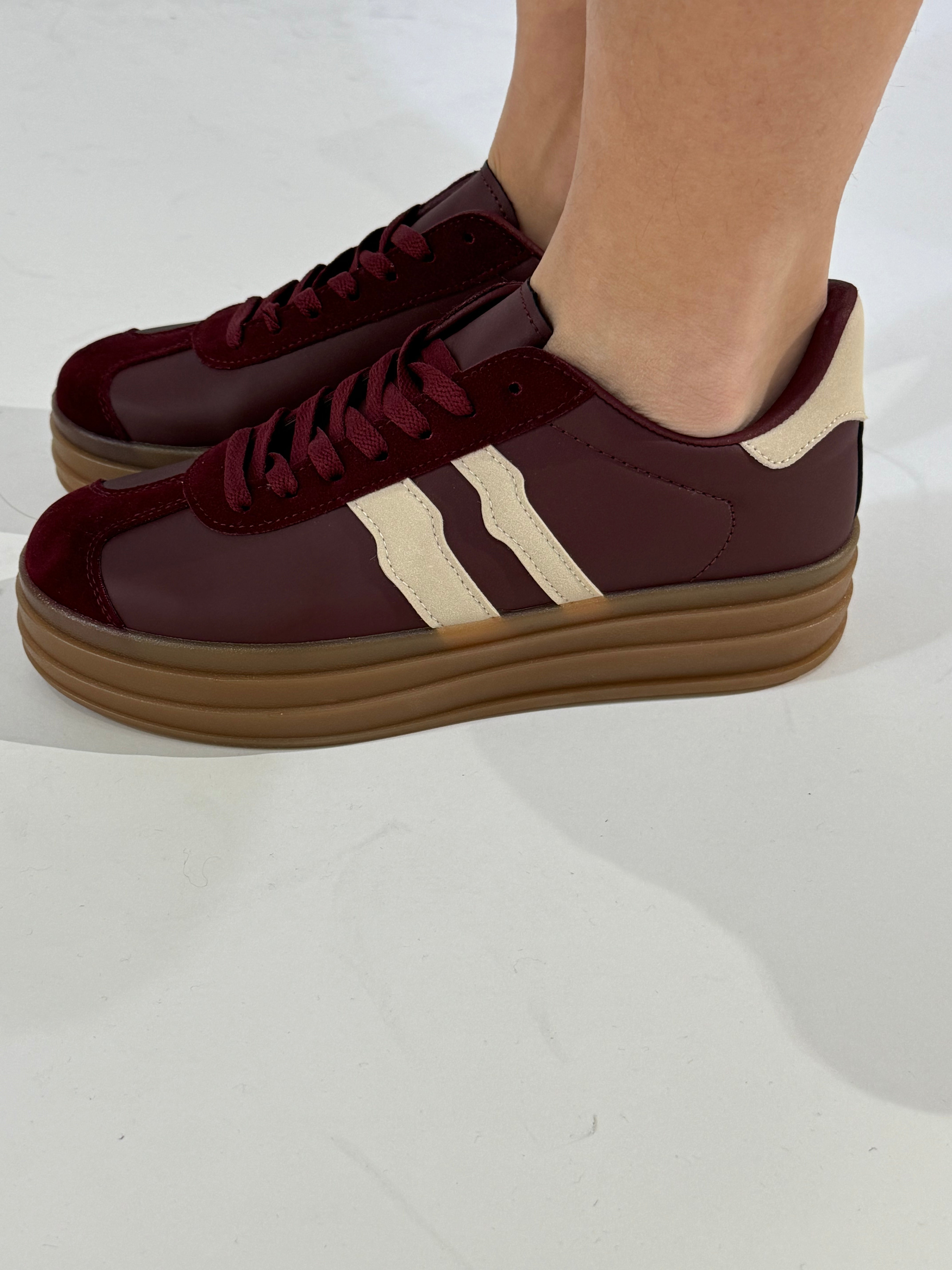 Sneakers platform BORDEAUX CON BANDE LATERALI SABBIA