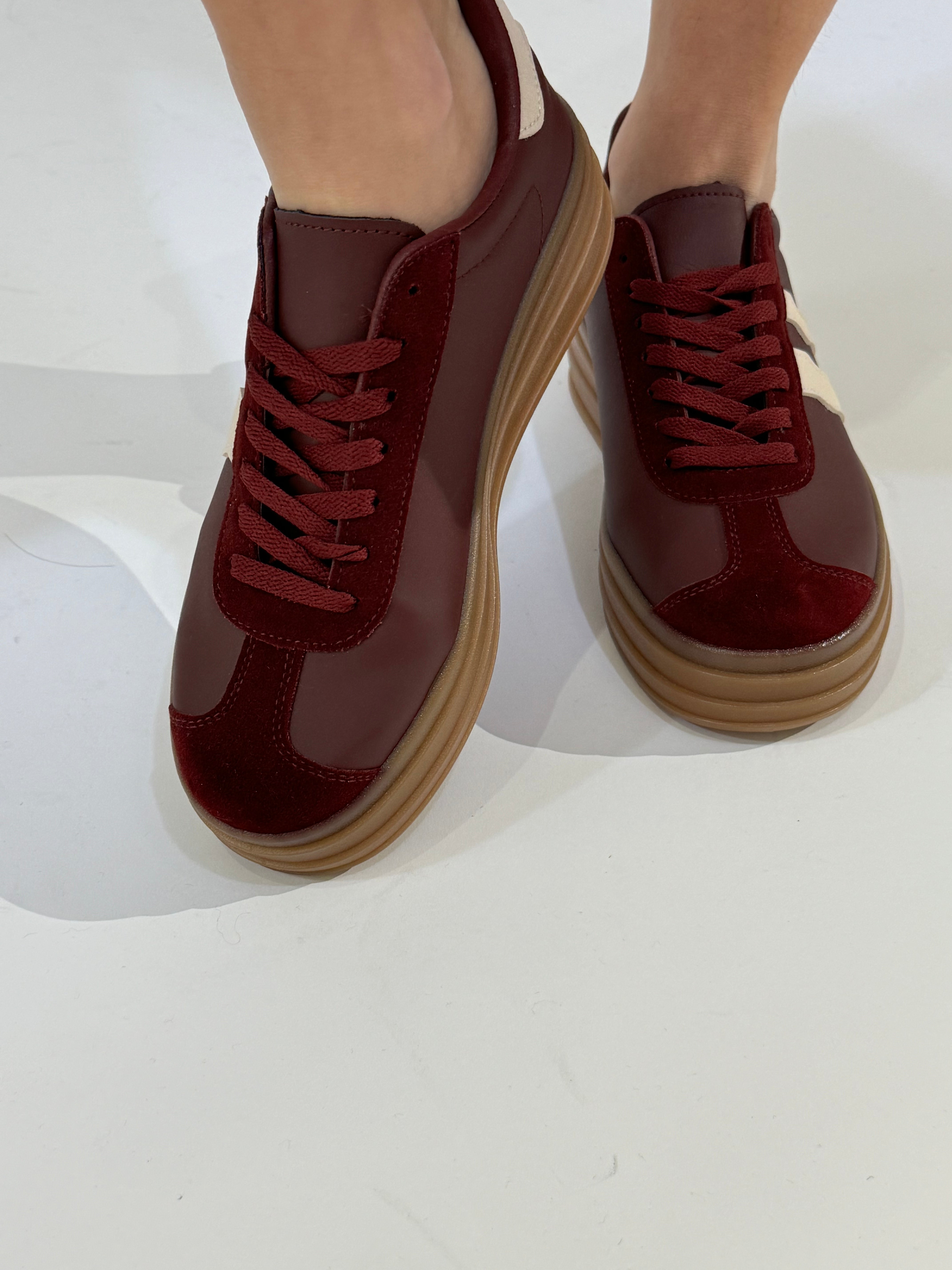 Sneakers platform BORDEAUX CON BANDE LATERALI SABBIA