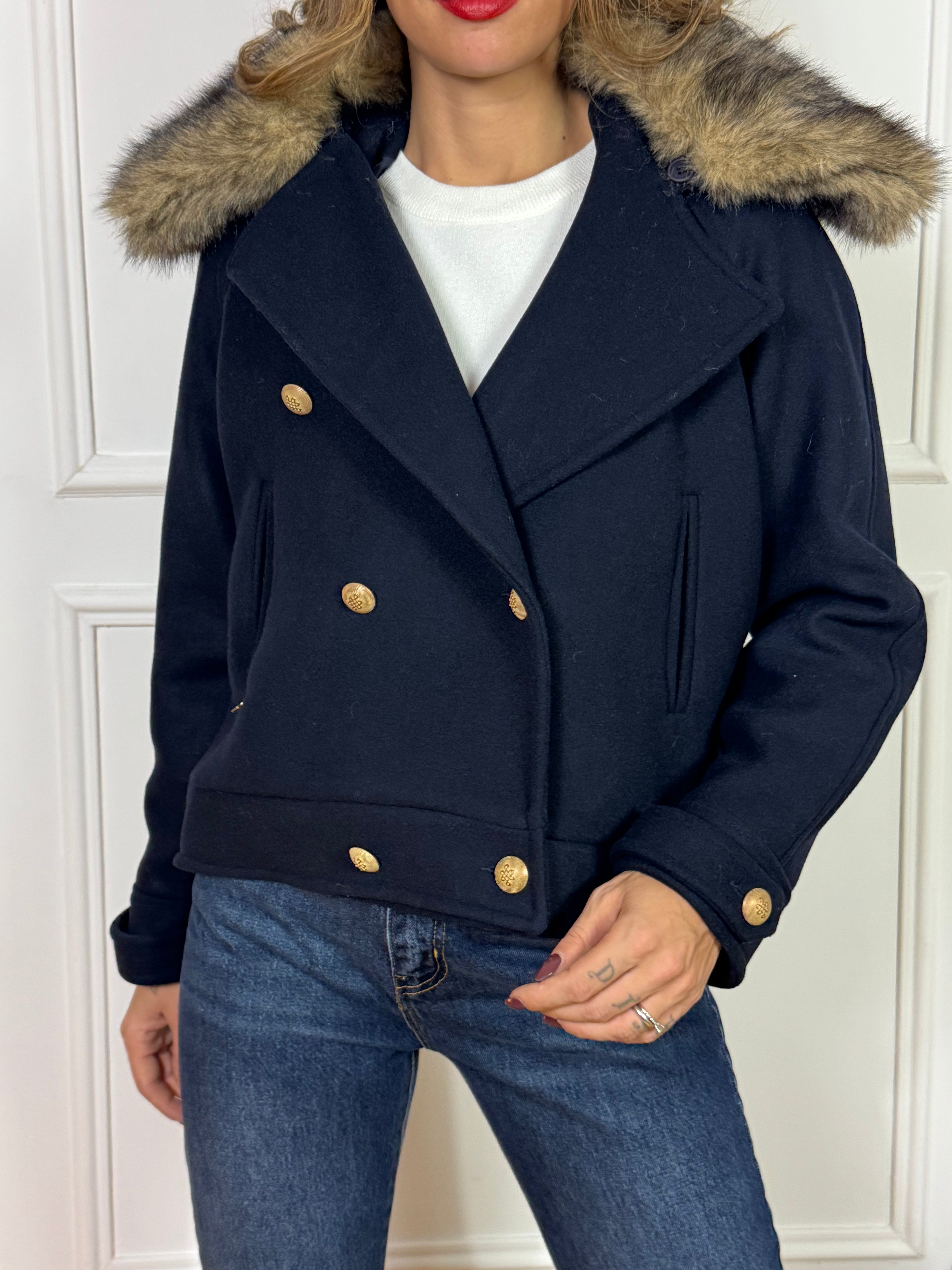 Giacca caban cappotto corto Philia Loft con collo in ecopelliccia