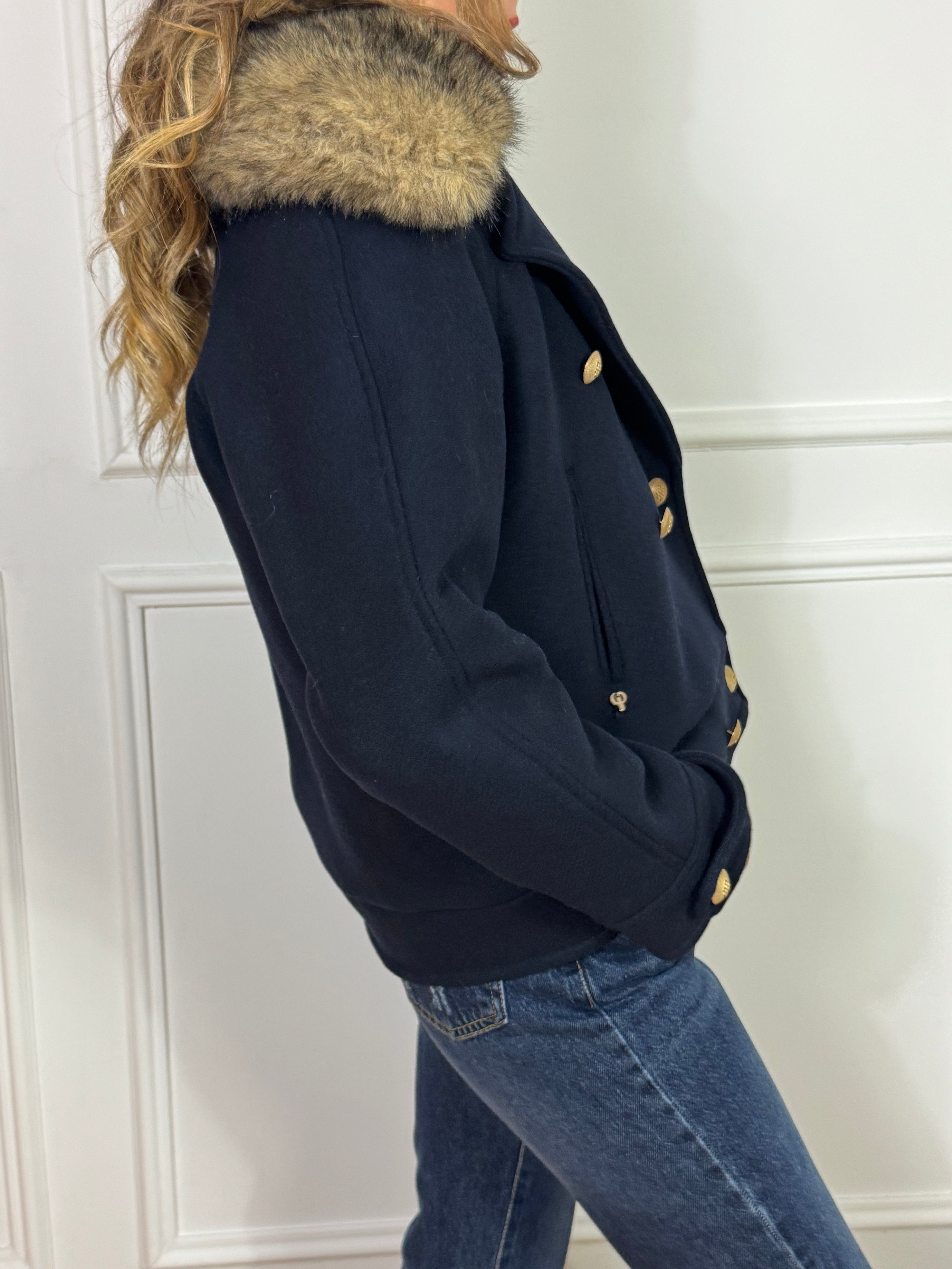 Giacca caban cappotto corto Philia Loft con collo in ecopelliccia