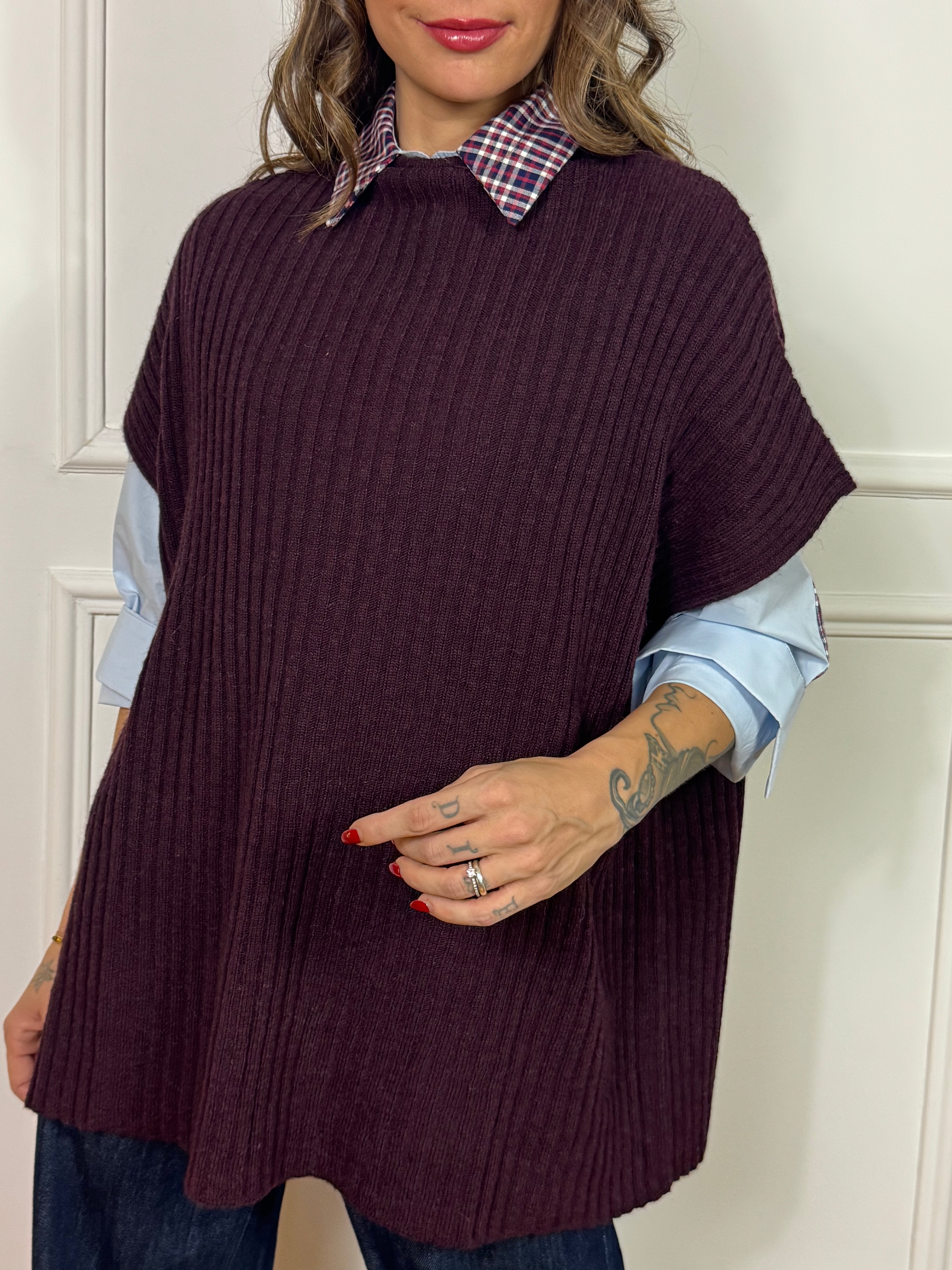 Maglia misto lana SMANICATA  collo cratere over Kontatto CANNETTATA