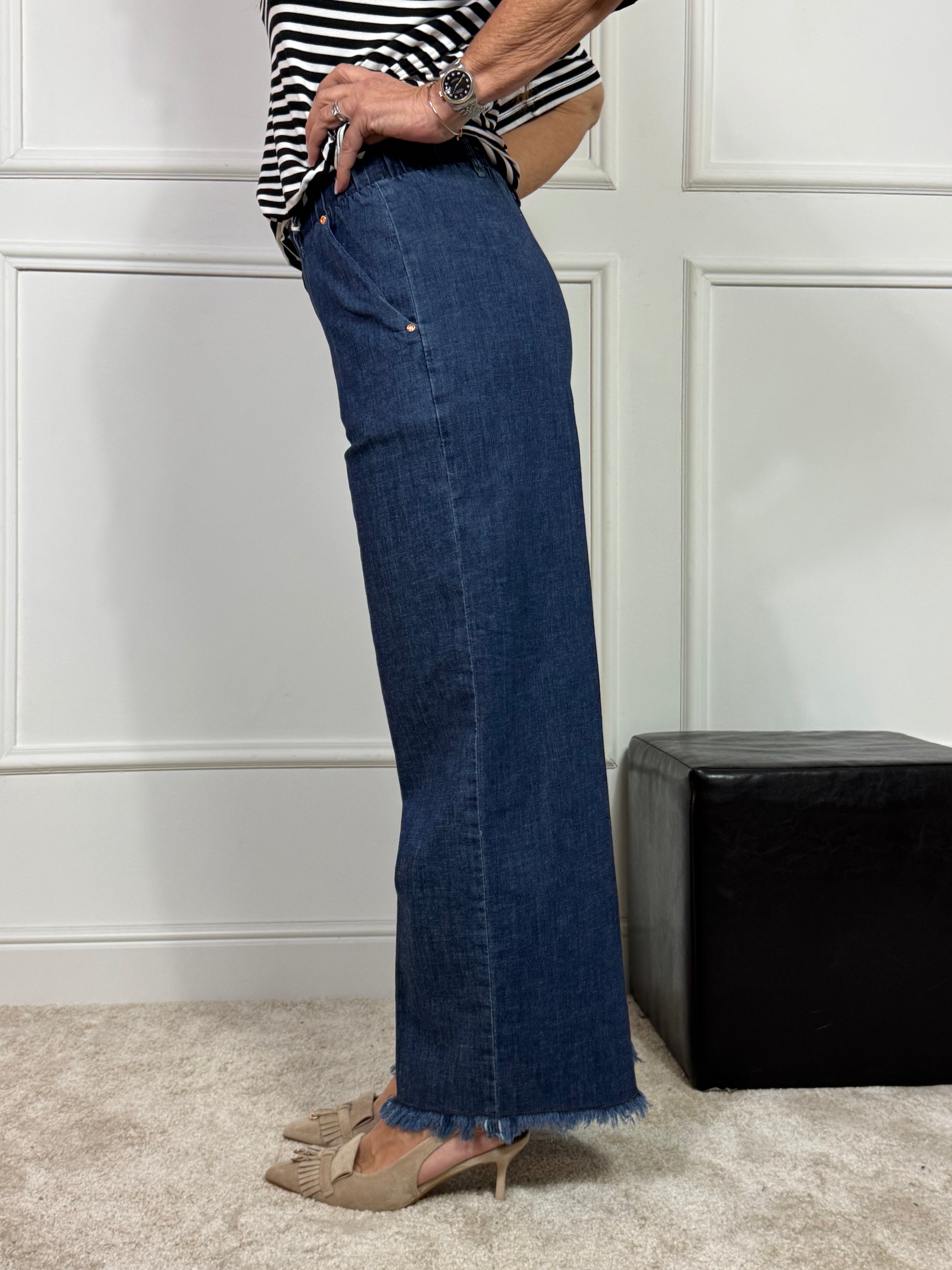 Pantalone JEANS CHAMBRAY modello CROPPED WIDE WITH POCKETS Ragno ART. DQ11P4