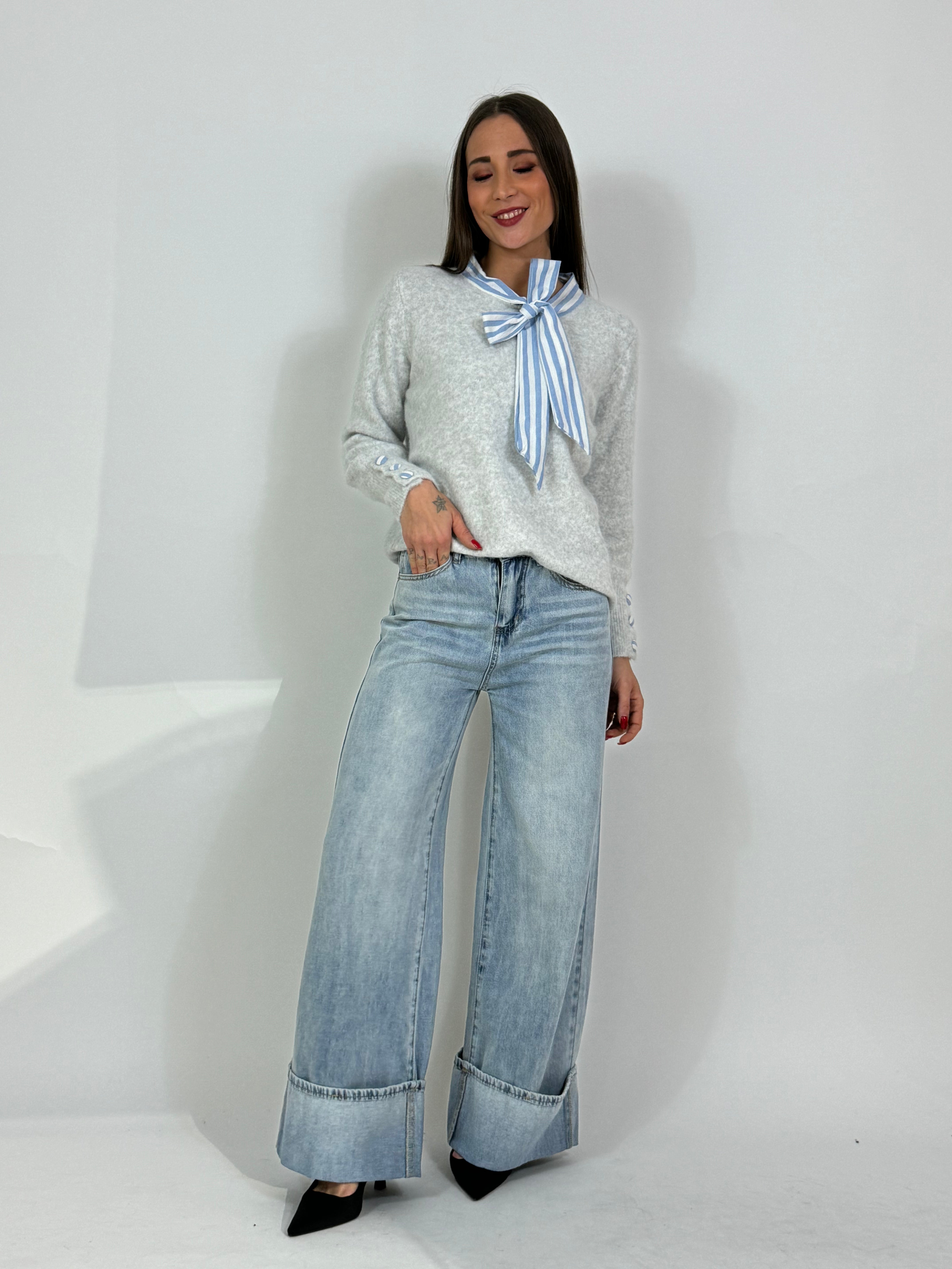 Jeans VICTORIA ILMH lavaggio chiaro DRITTO CON RISVOLTO