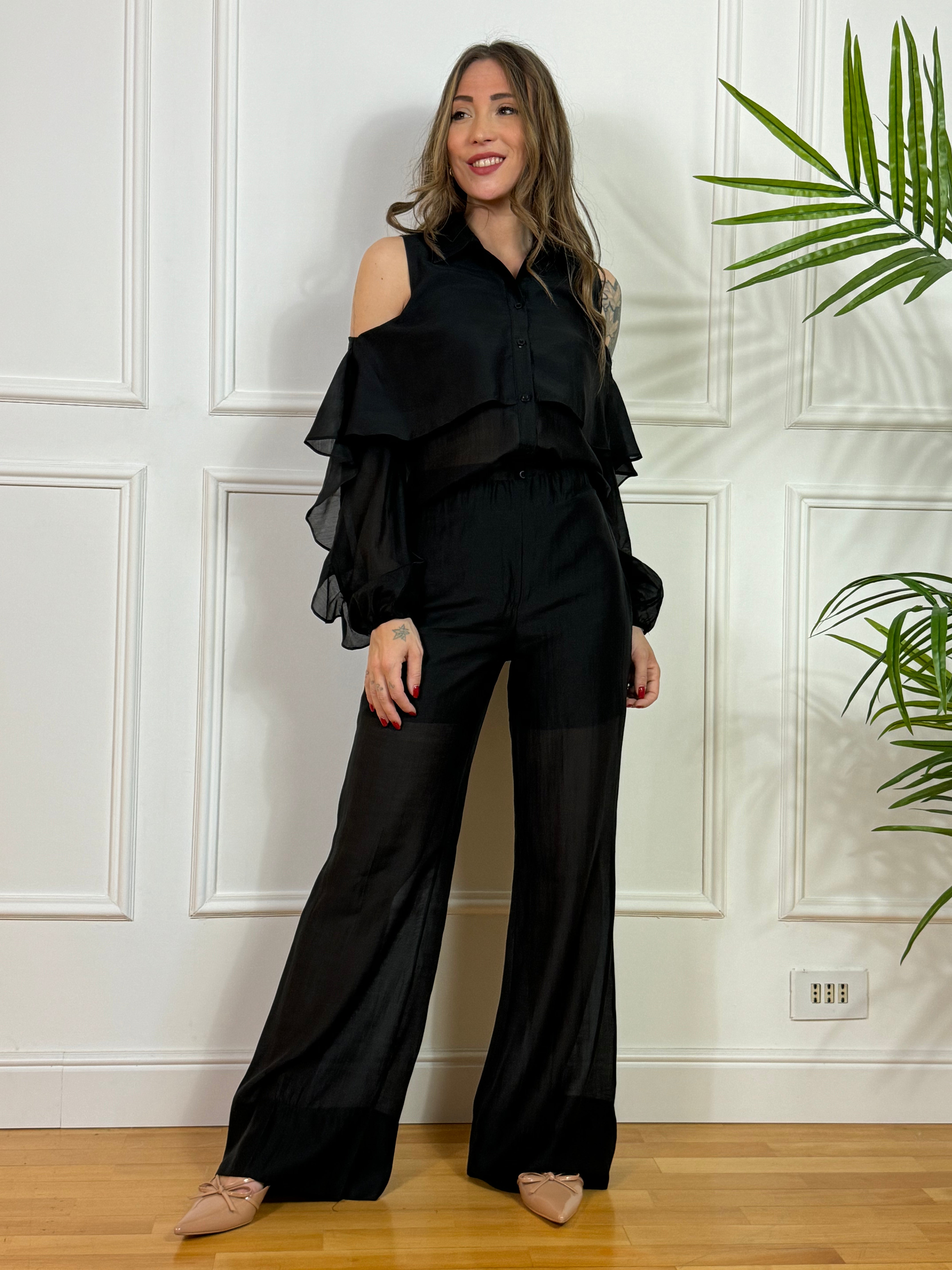 Pantalone Susy Mix tessuto leggero con elastico e cernierina