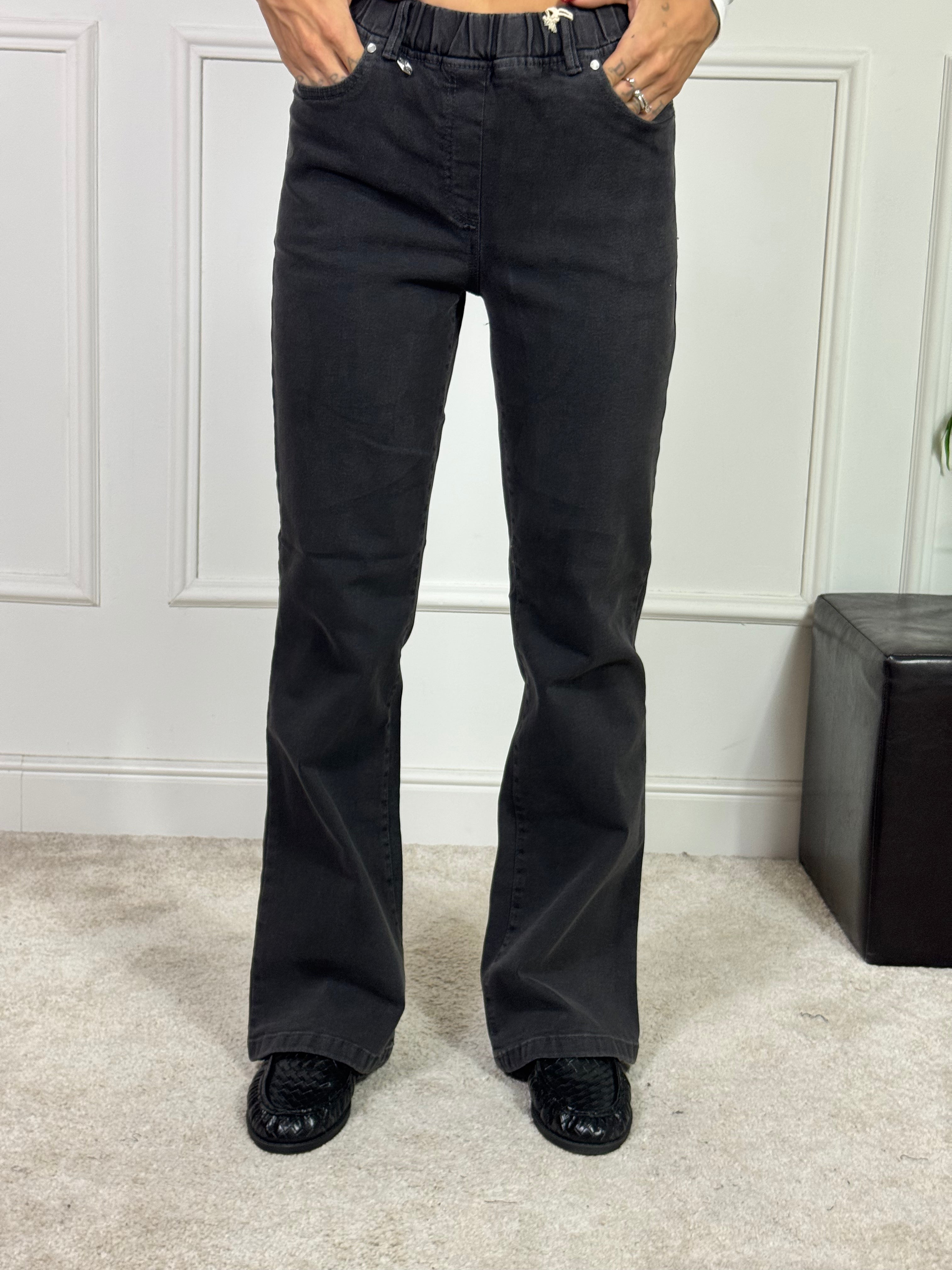 Pantalone JEANS Ragno FLARE ZAMPA - NERO DELAVE'