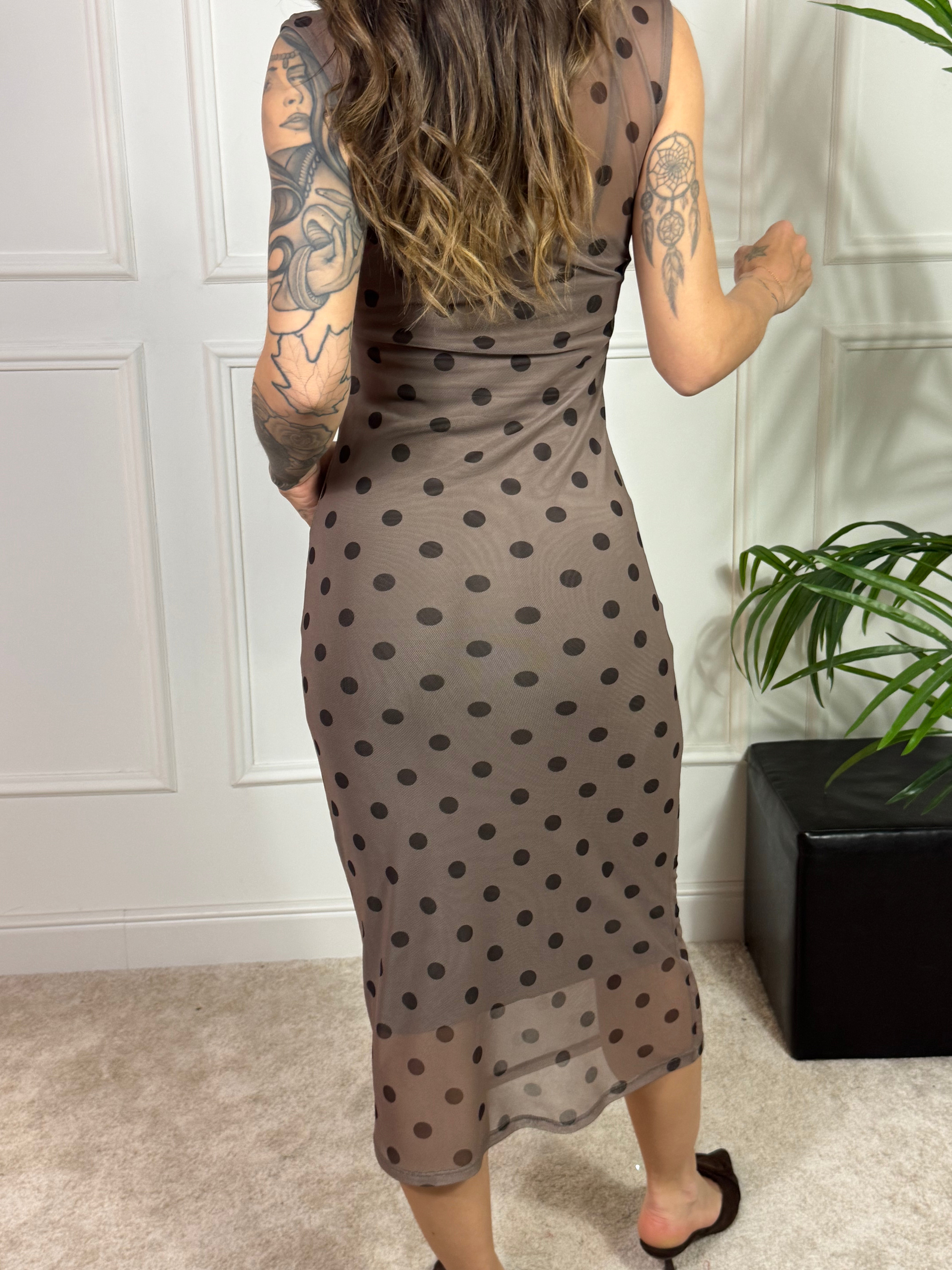 Abito in tulle stampato Kontatto TORTORA CON POIS