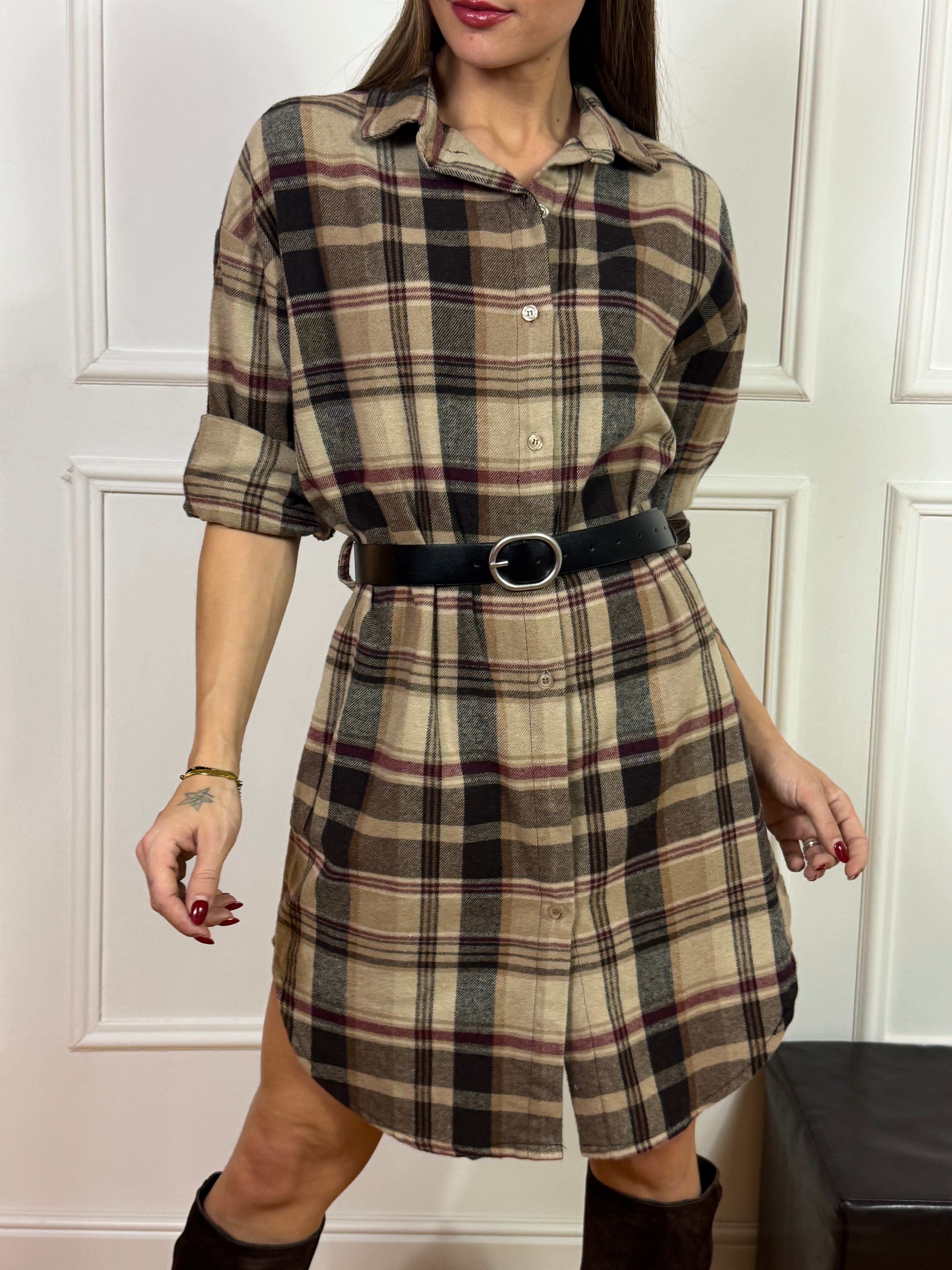 Abito / Maxi camicia in flanella con cintura Susy Mix fantasia SCOZZESE