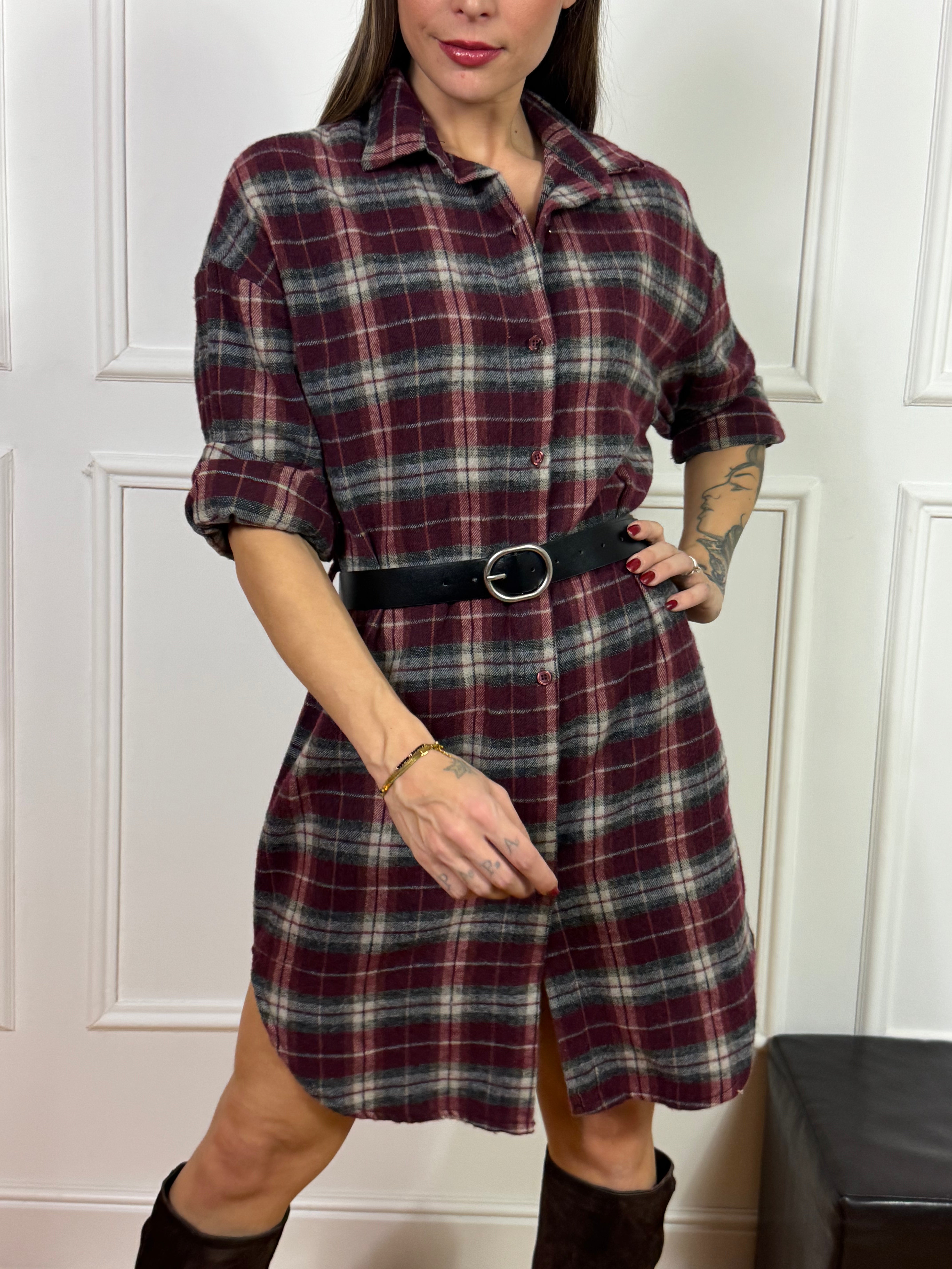 Abito / Maxi camicia in flanella con cintura Susy Mix fantasia SCOZZESE