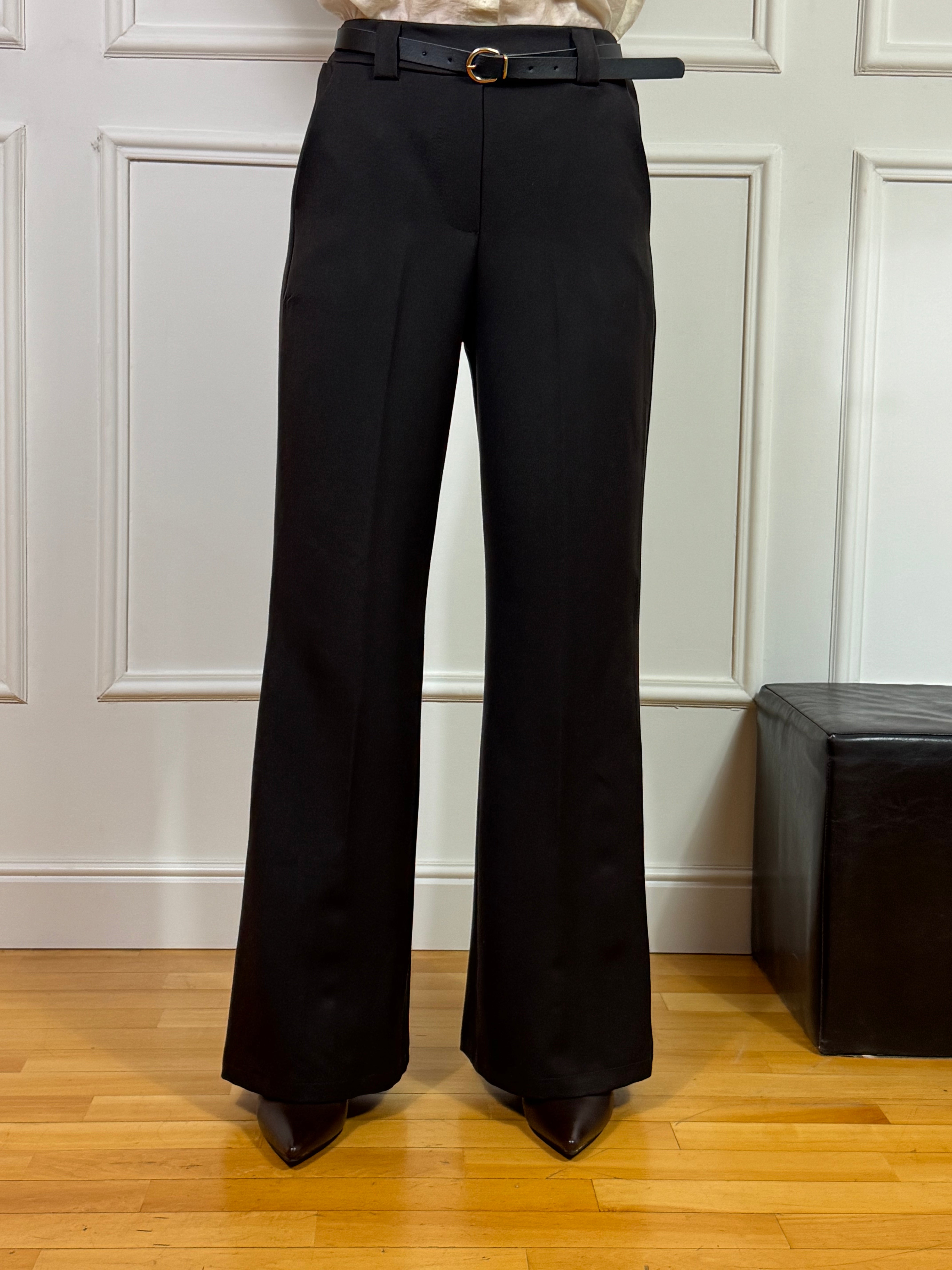Pantalone Susy Mix wide leg in tessuto elasticizzato con cintura
