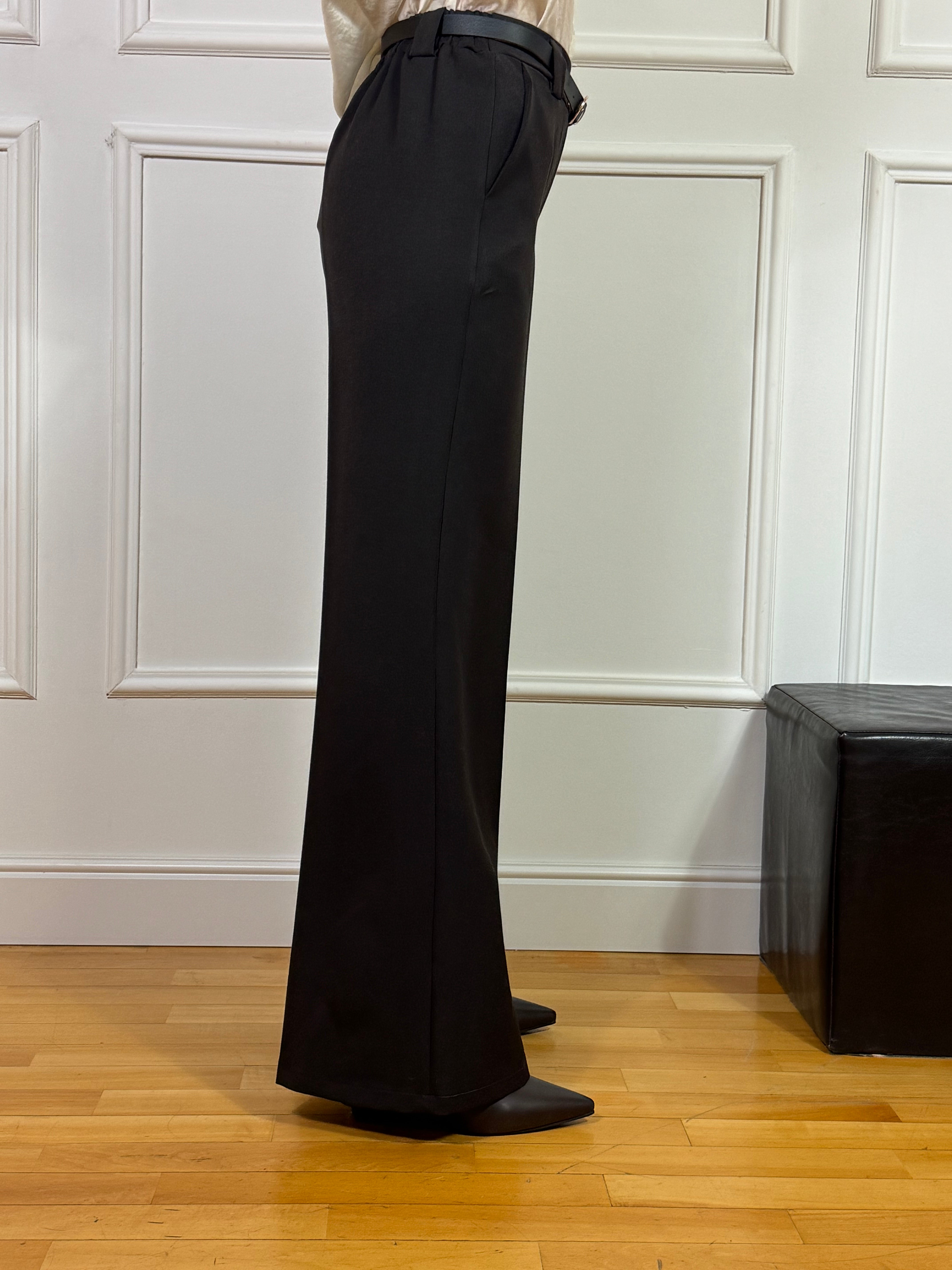 Pantalone Susy Mix wide leg in tessuto elasticizzato con cintura