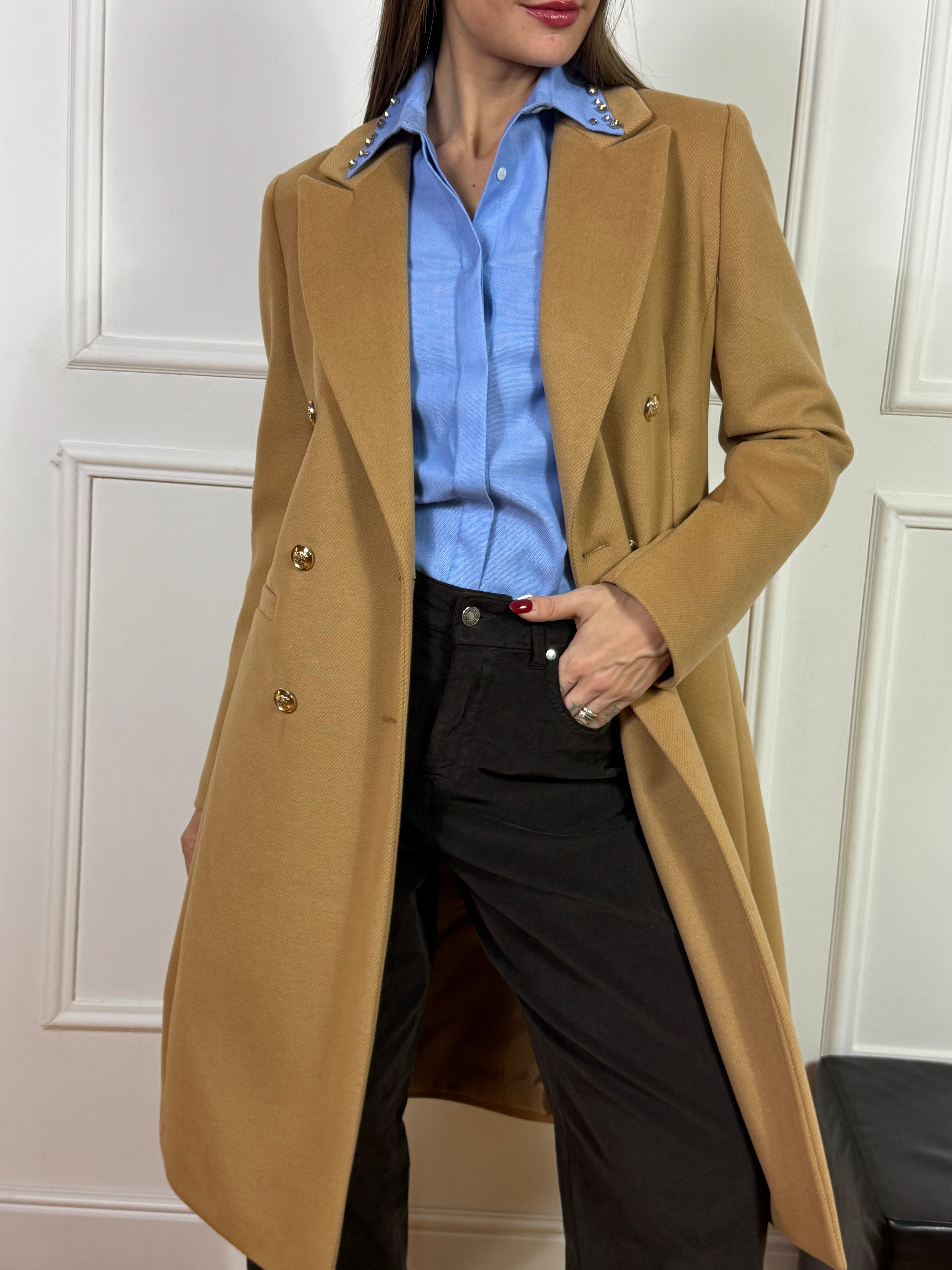 Cappotto doppiopetto SUSY MIX con bottoni dorati