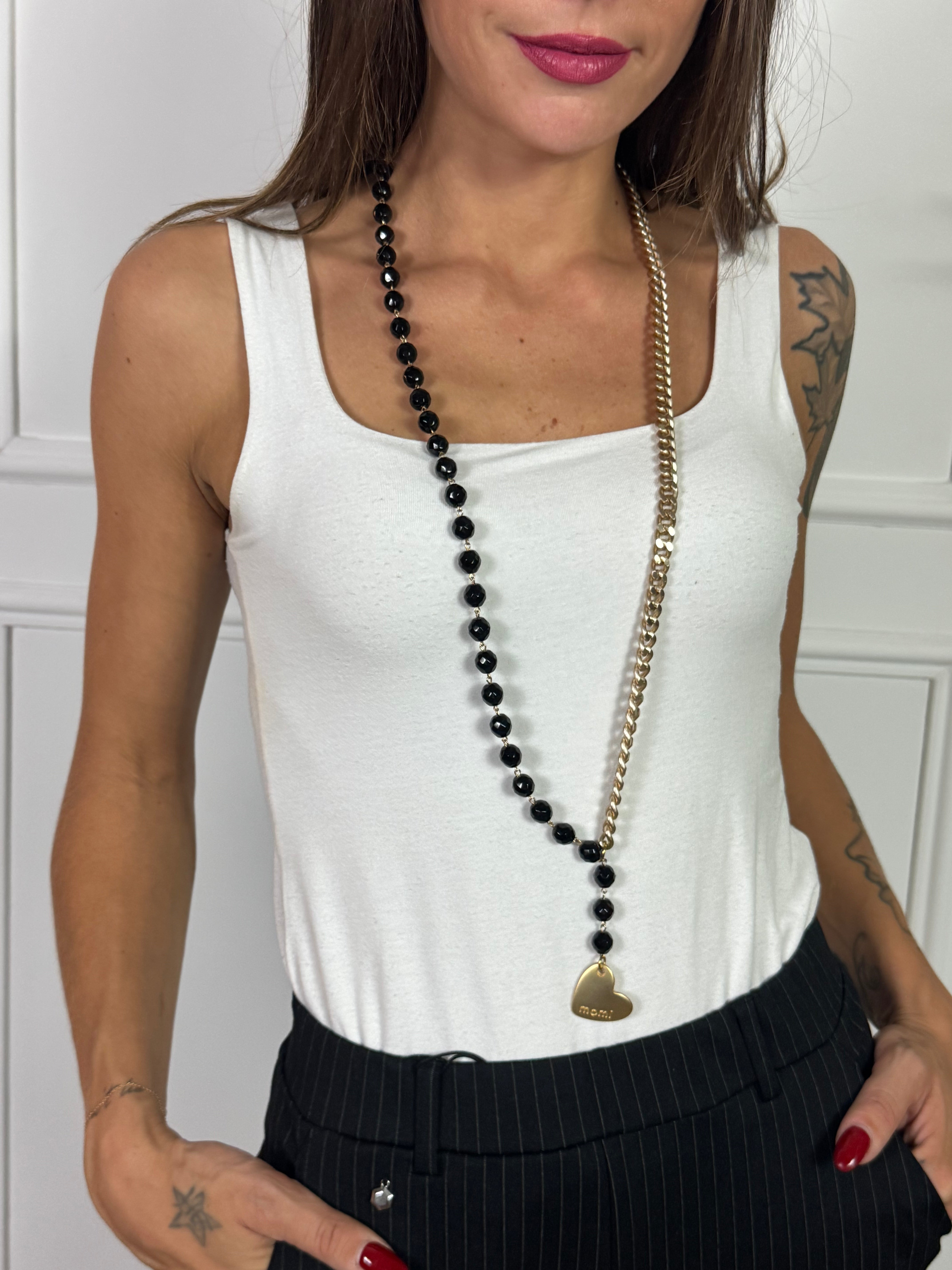 Collana Momi FRANCESCA LUNGA -ORO - CUORE - NERO