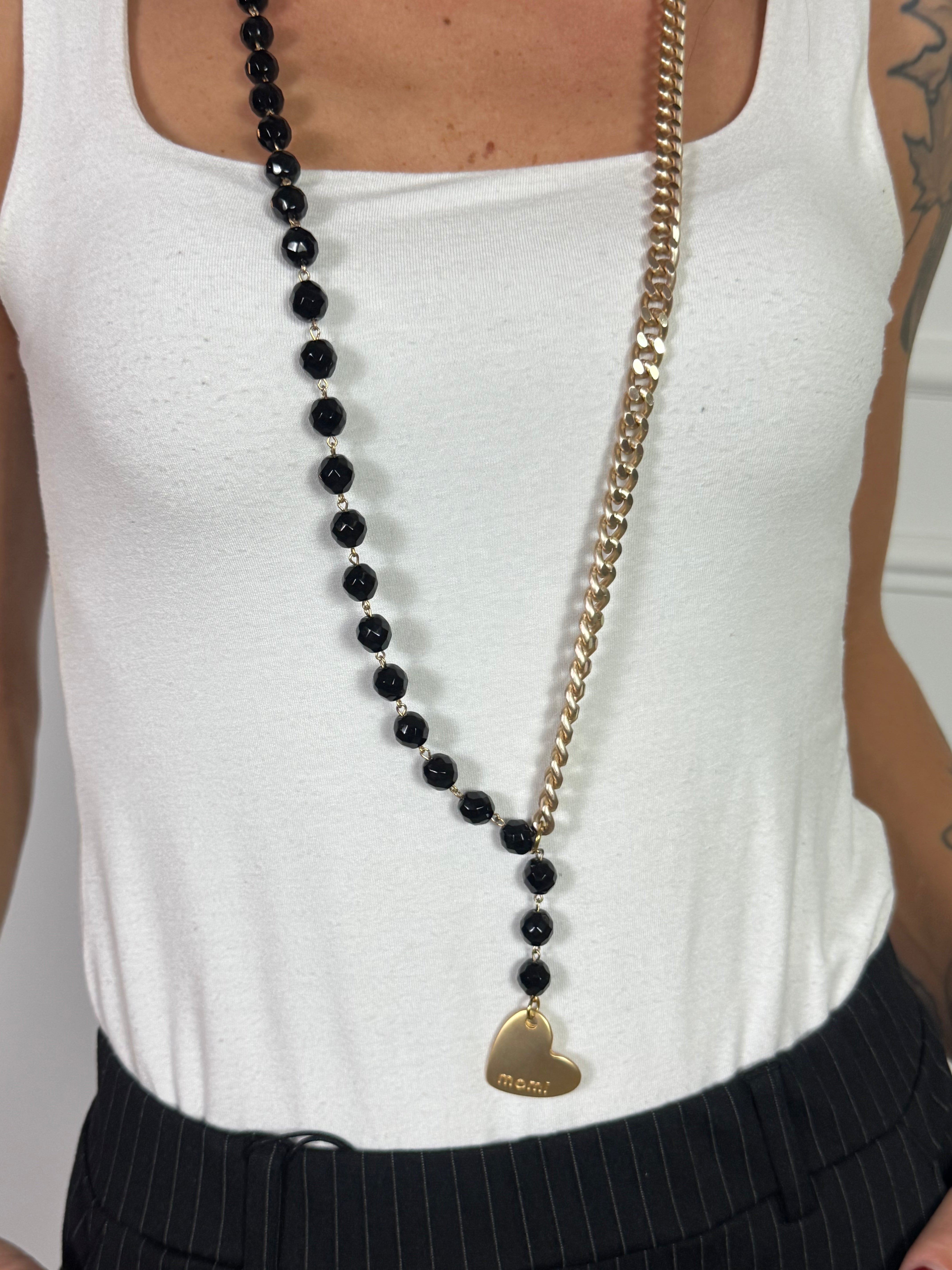 Collana Momi FRANCESCA LUNGA -ORO - CUORE - NERO