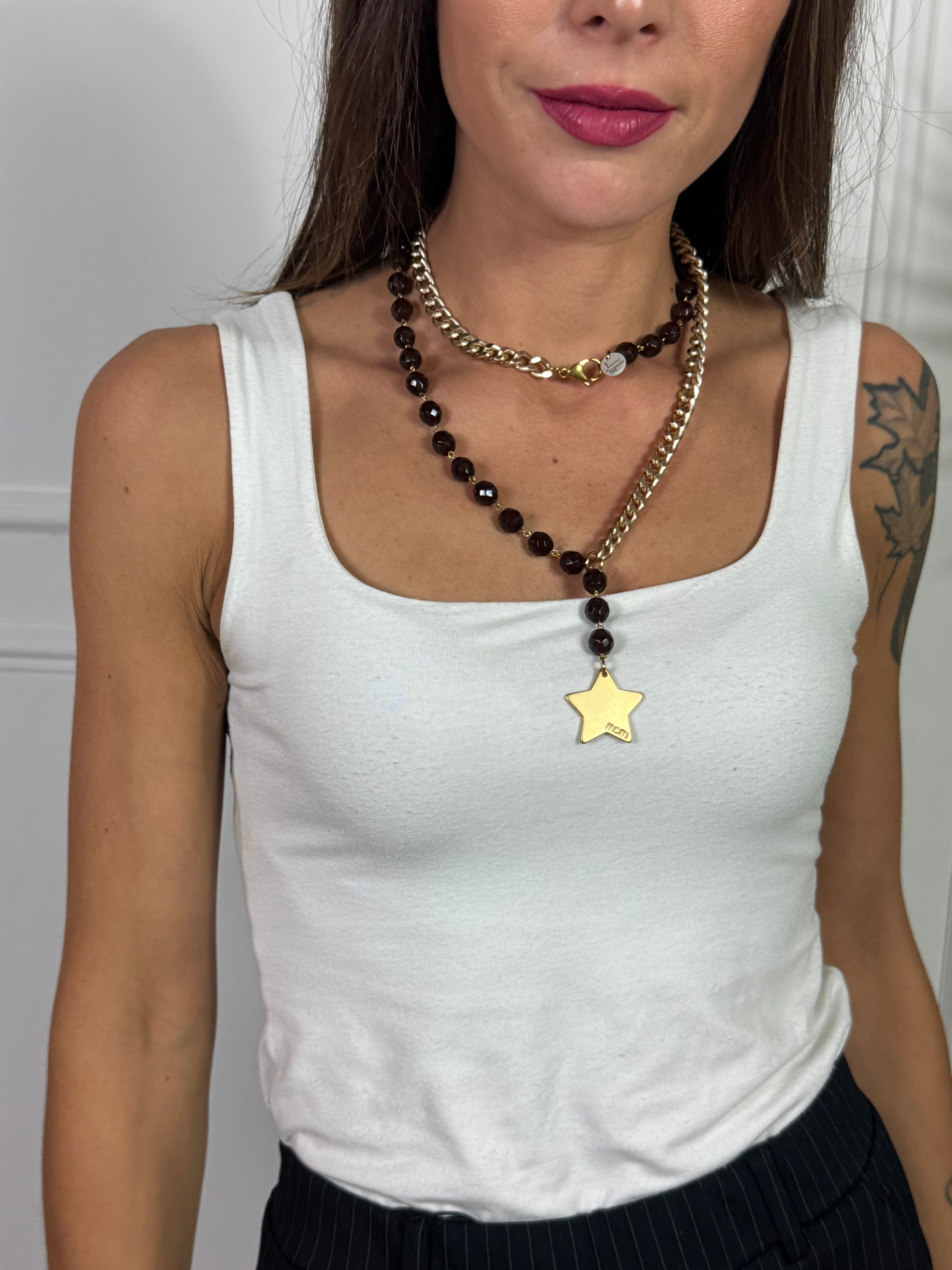 Collana Momi FRANCESCA LUNGA -ORO - STELLA - MARRONE