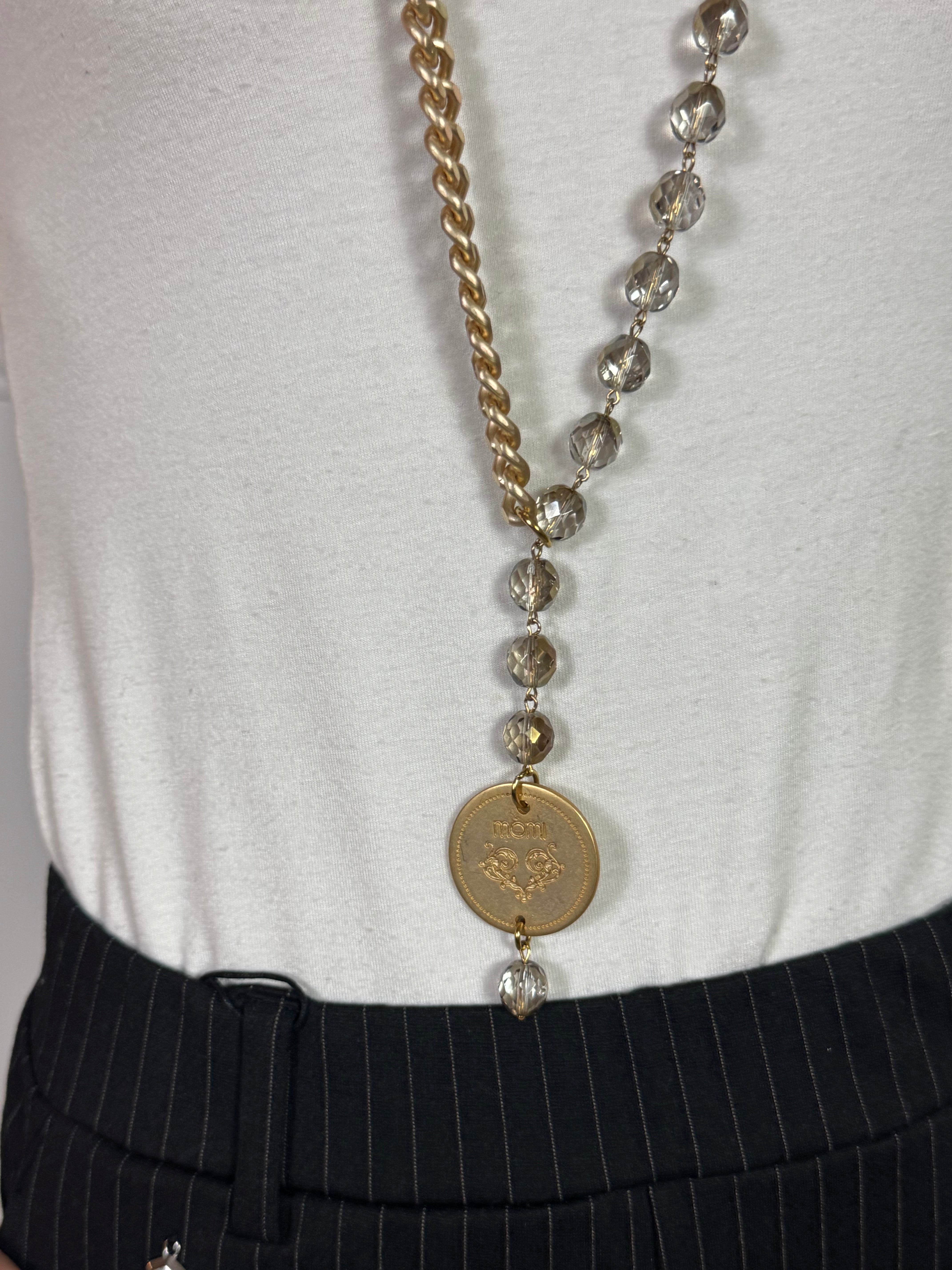 Collana Momi FRANCESCA LUNGA -ORO - MEDAGLIA - TRASPARENTE SFUMATA