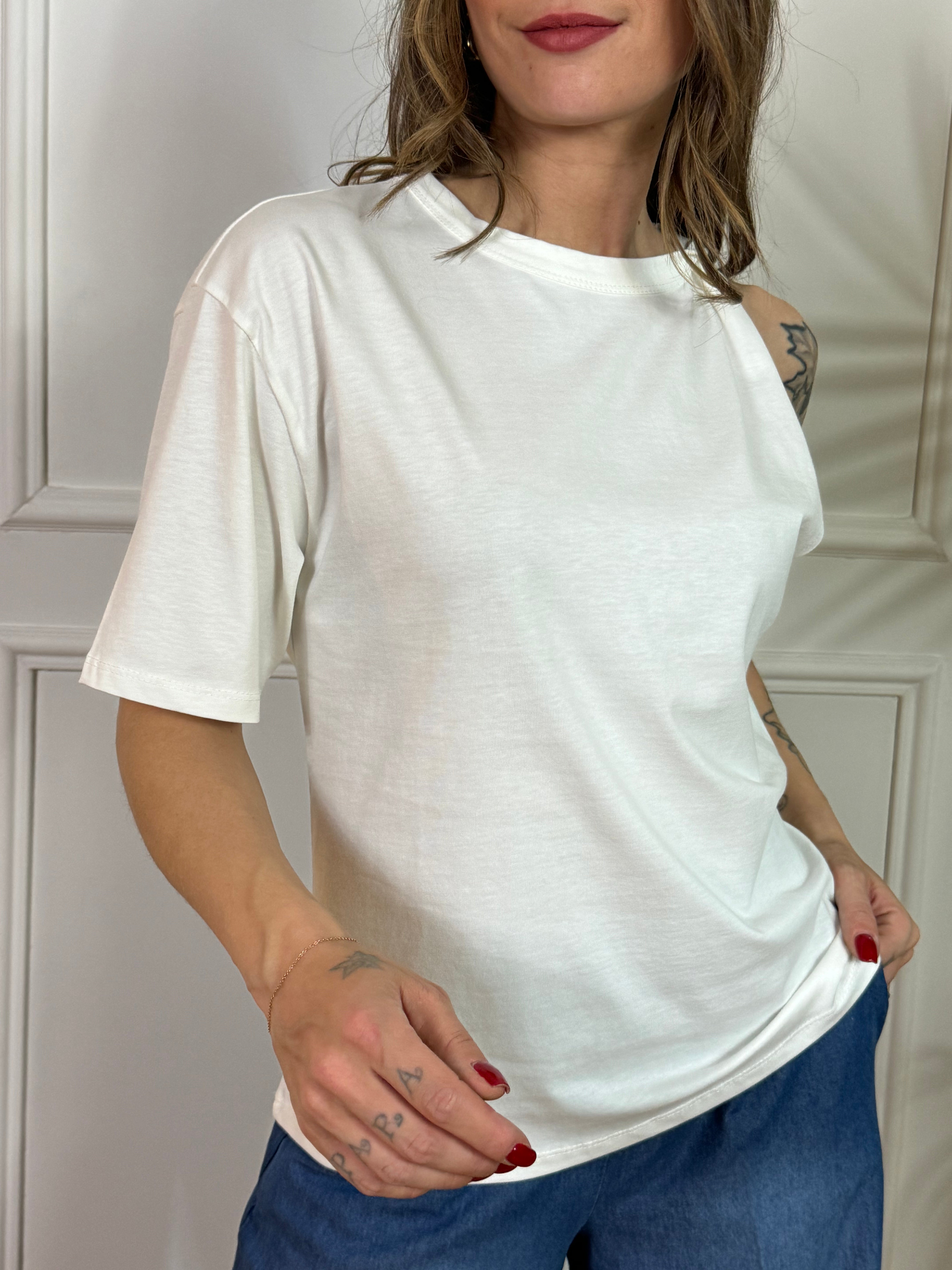 Maglia in cotone Susy Mix manica corta monospalla attorcigliata