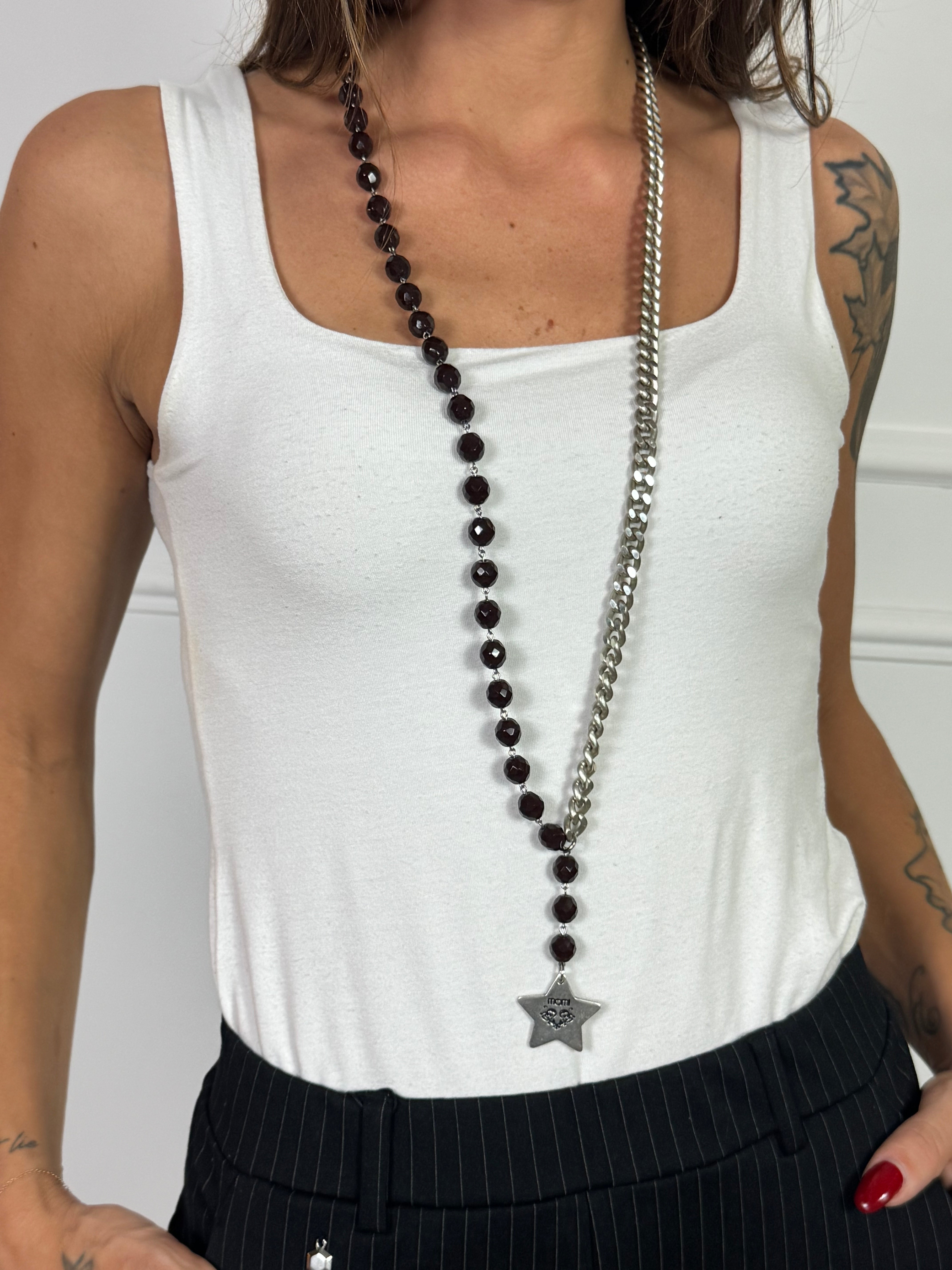 Collana Momi FRANCESCA LUNGA -ARGENTO - STELLA - MARRONE