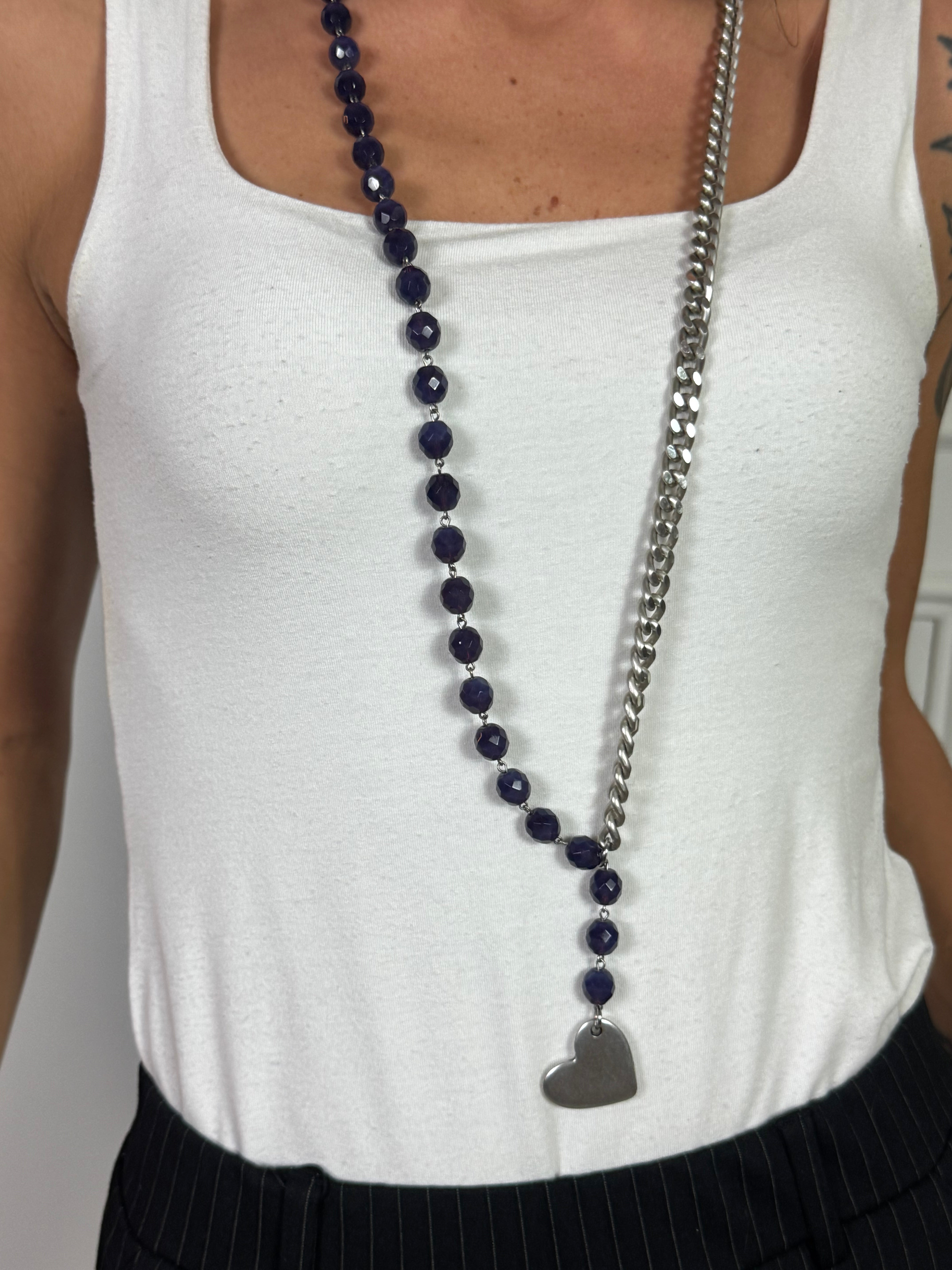 Collana Momi FRANCESCA LUNGA -ARGENTO - CUORE - VIOLA