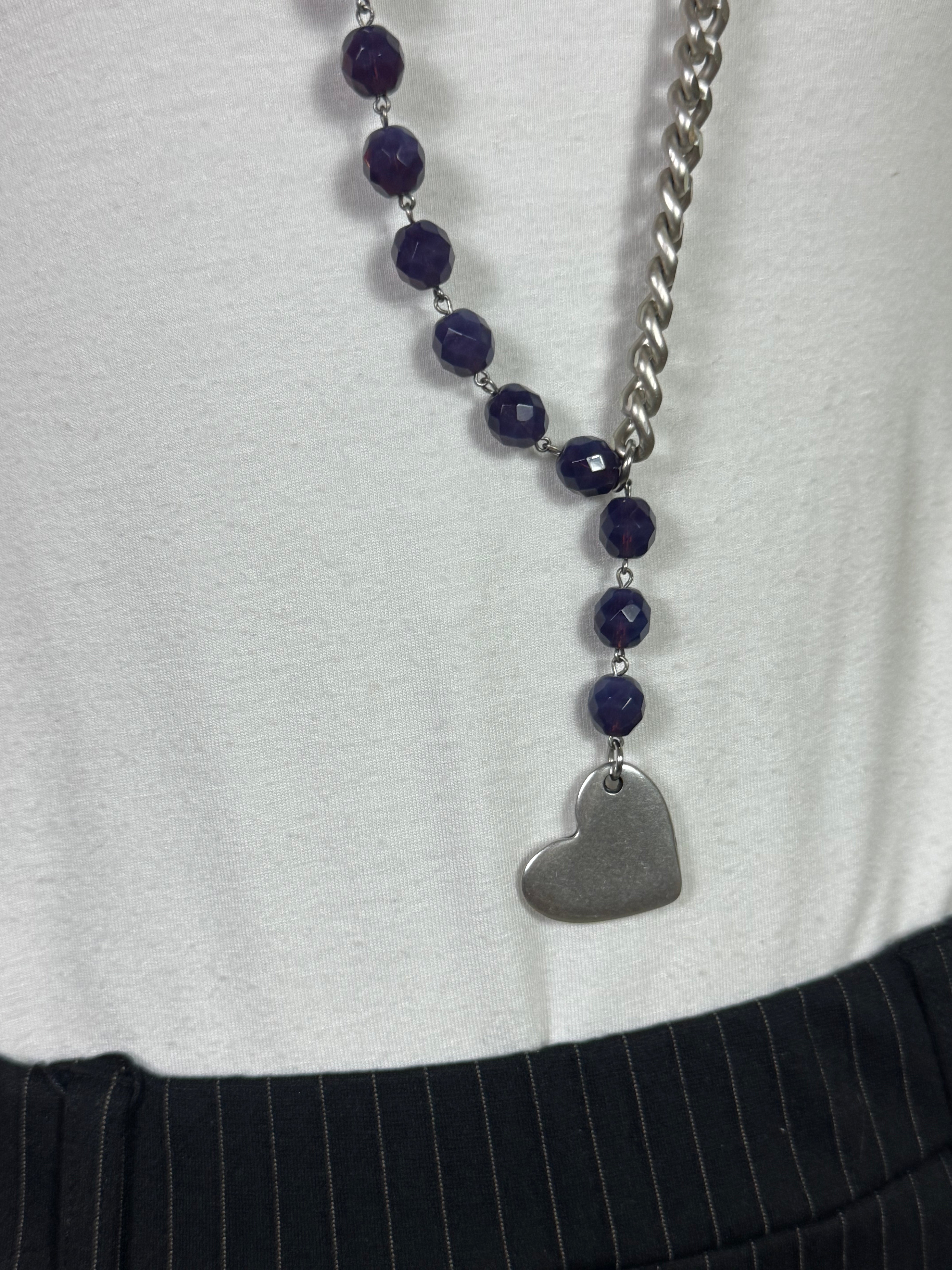 Collana Momi FRANCESCA LUNGA -ARGENTO - CUORE - VIOLA