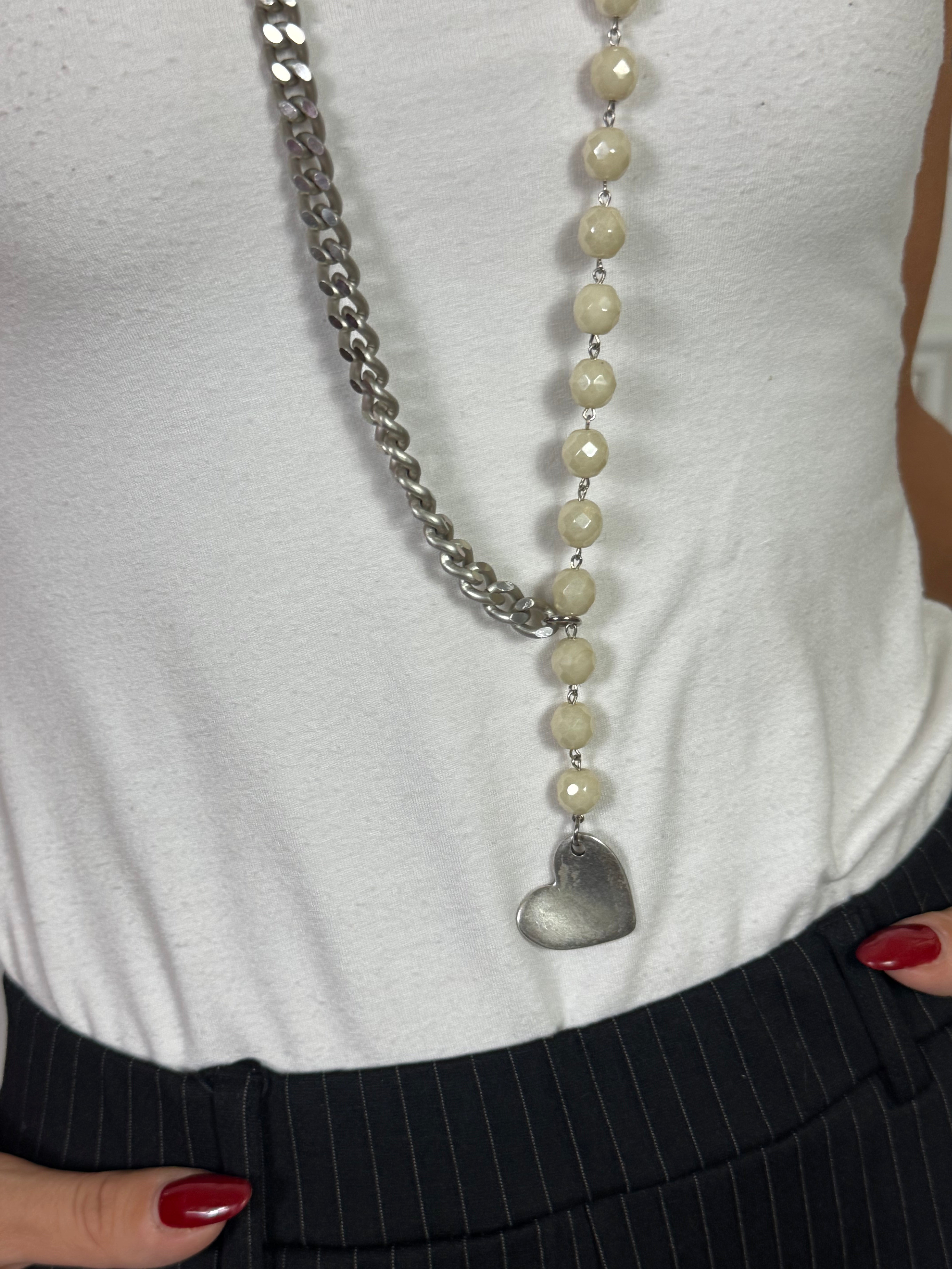 Collana Momi FRANCESCA LUNGA -ARGENTO - CUORE - PANNA