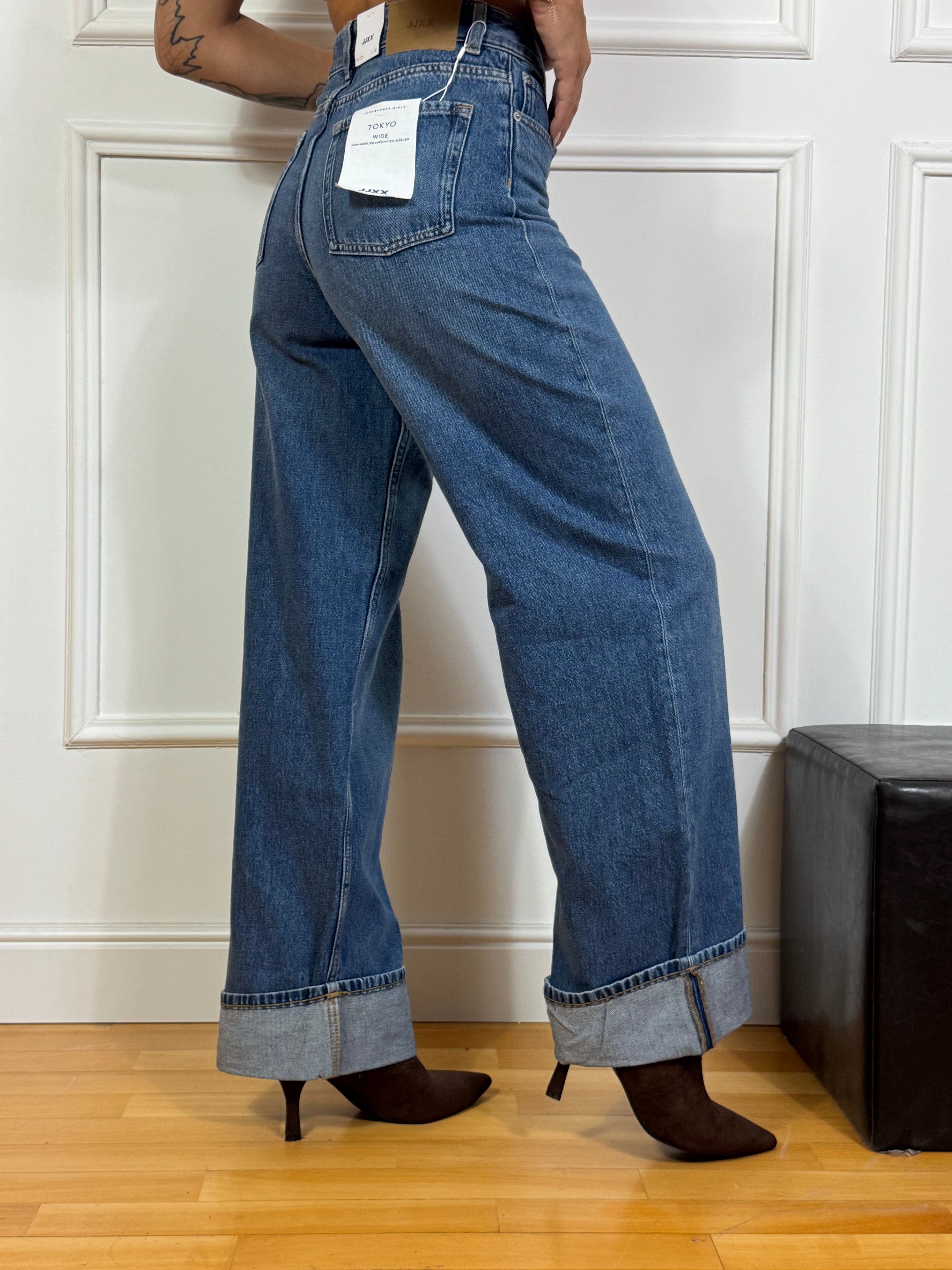 Jeans JJXX TOKYO WIDE - CON RISVOLTO - lavaggio MEDIUM BLUE DENIM