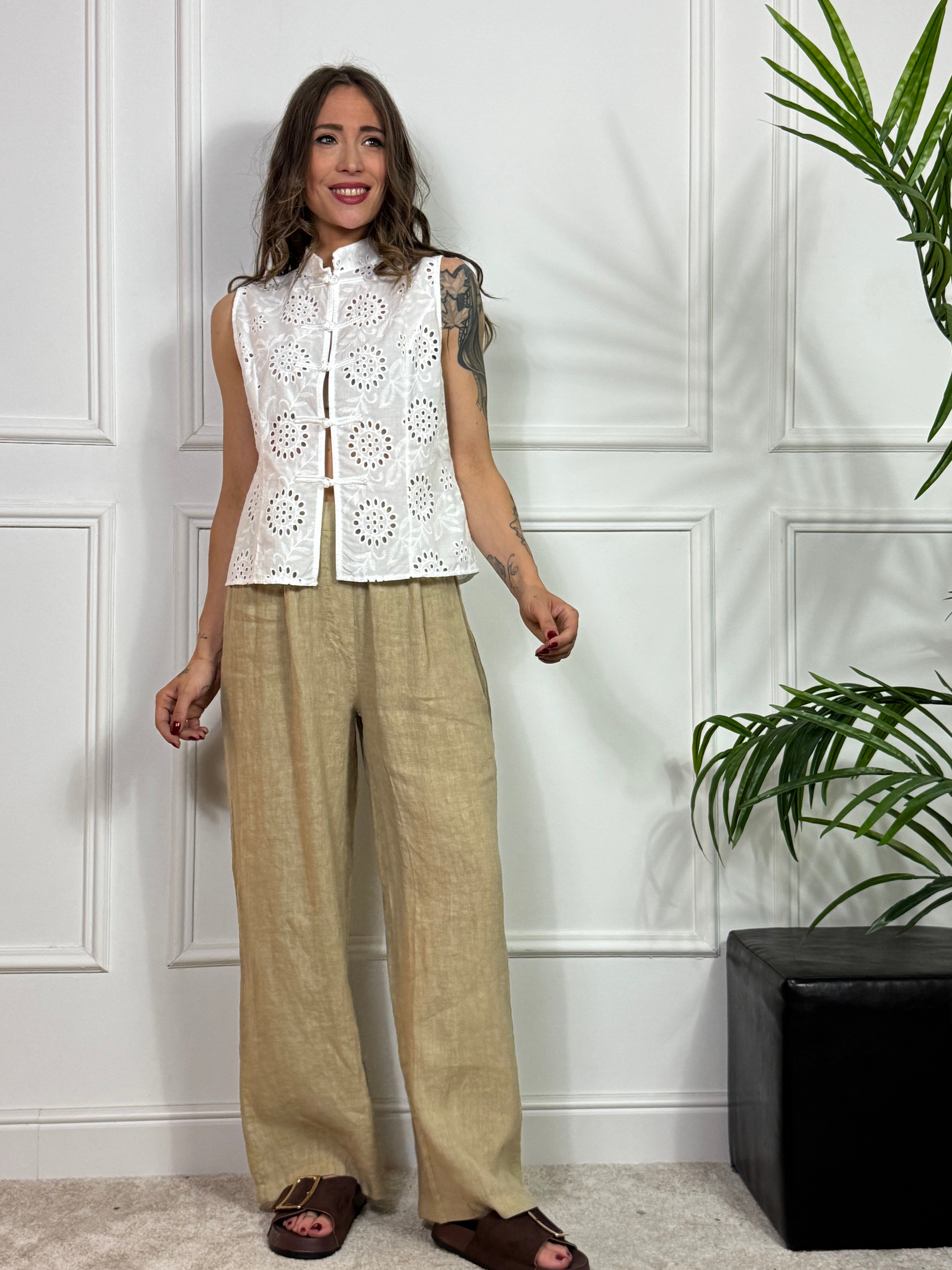 Camicia smanicata Kontatto SANGALLO E ALAMARI - BIANCO