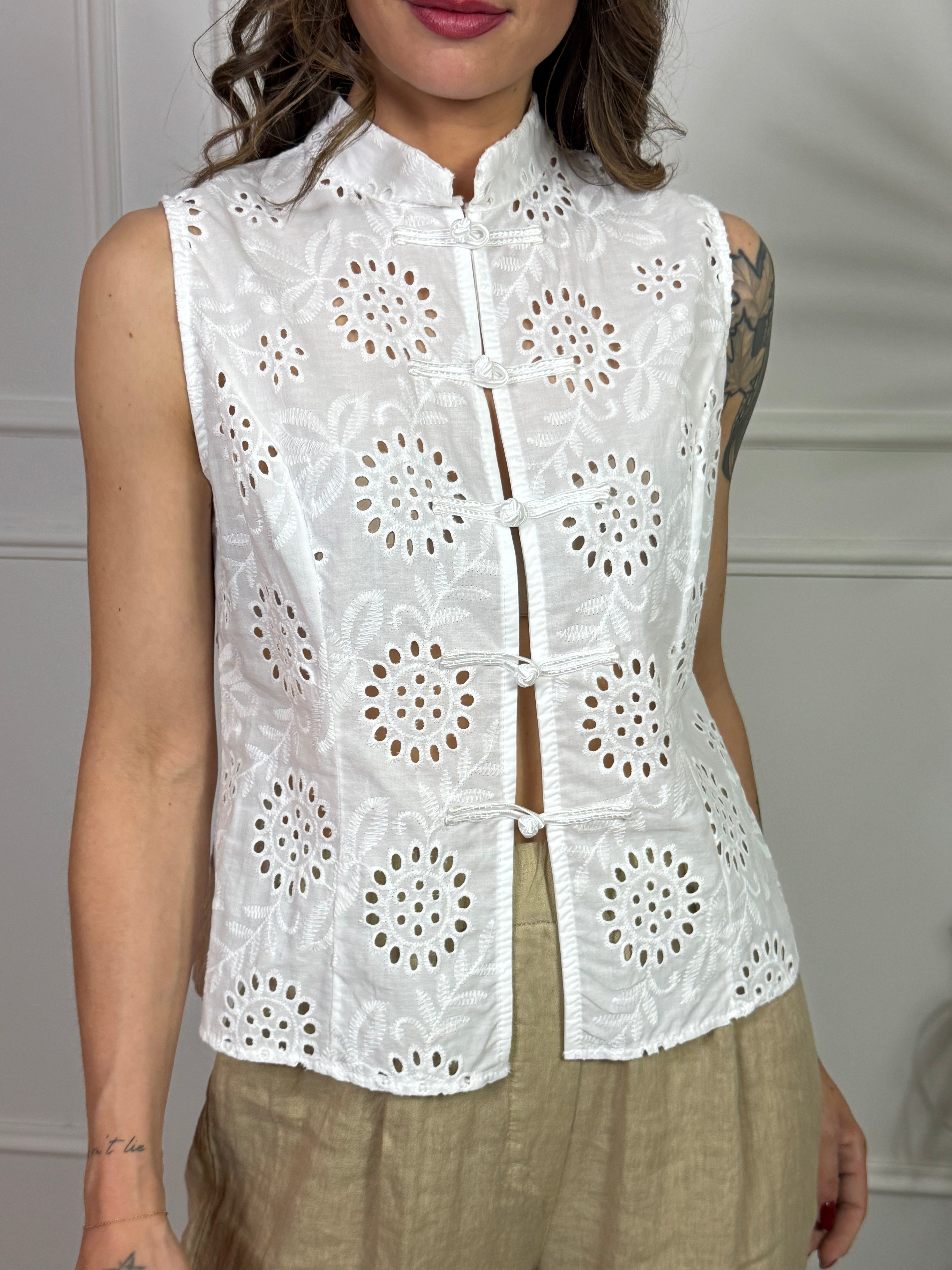 Camicia smanicata Kontatto SANGALLO E ALAMARI - BIANCO