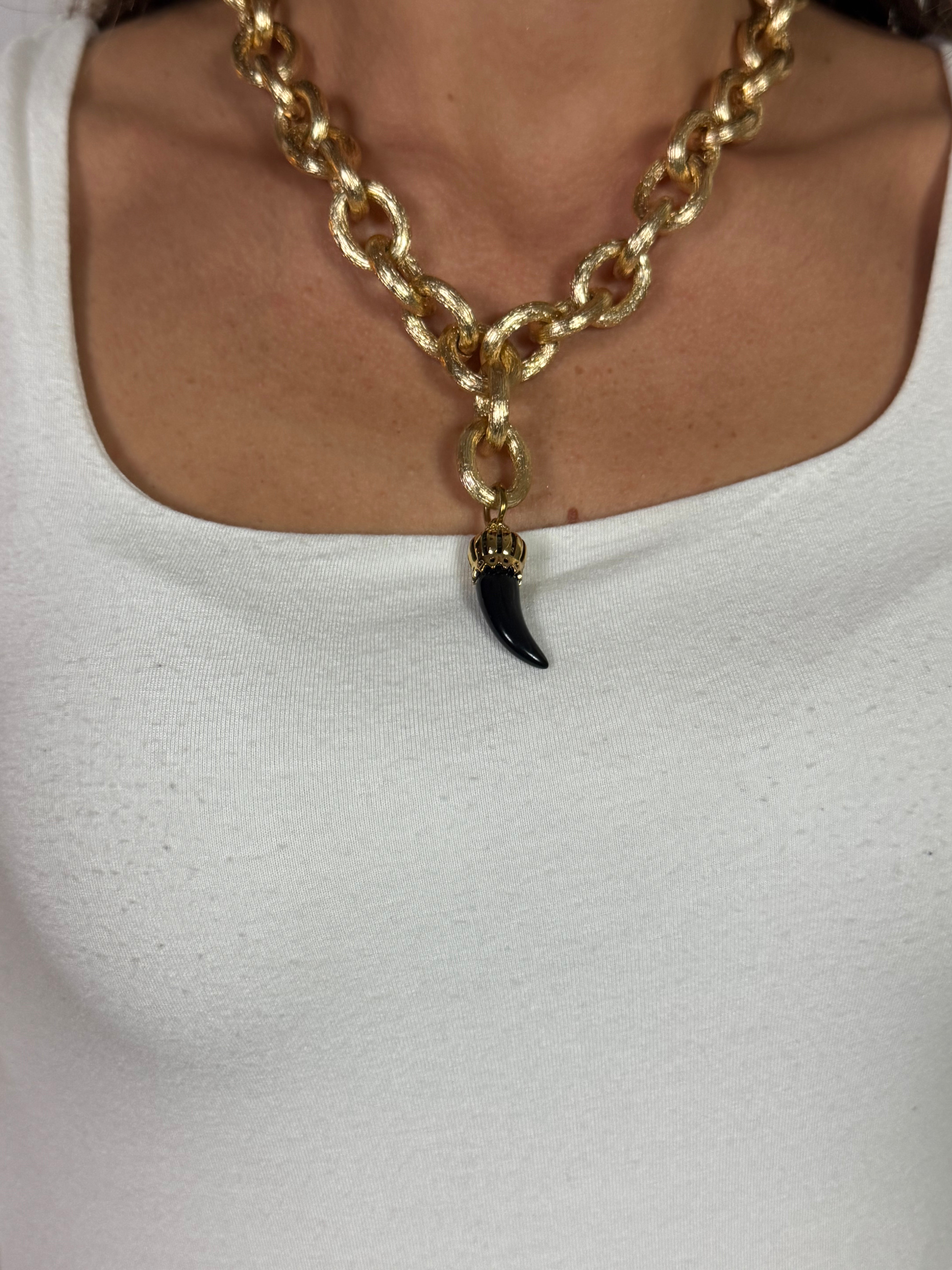 Collana Momi CATENA GROSSA ZIGRINATA - CORNO - NERO