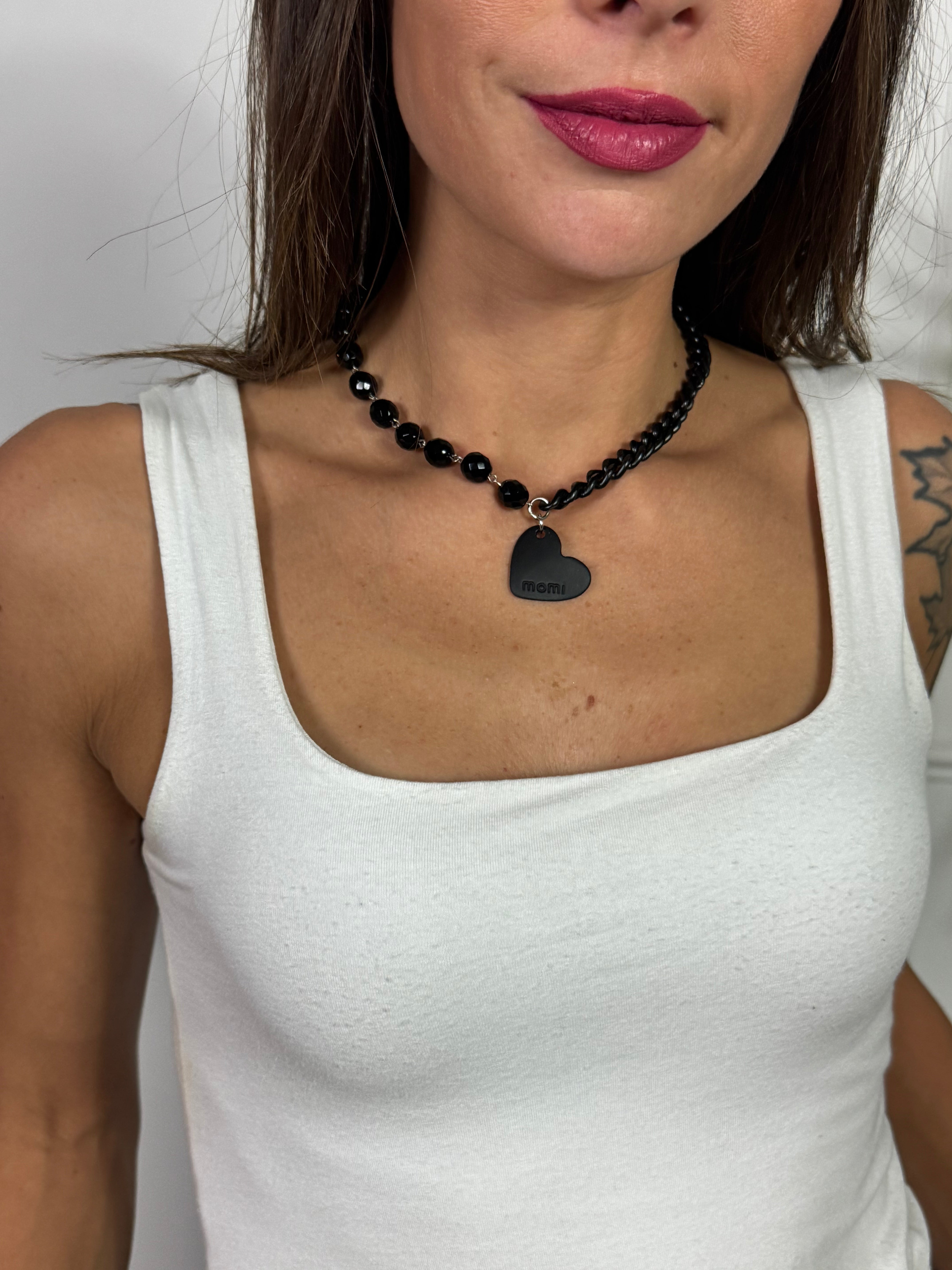 Collana Momi FRANCESCA CORTA - TOTAL BLACK - CUORE