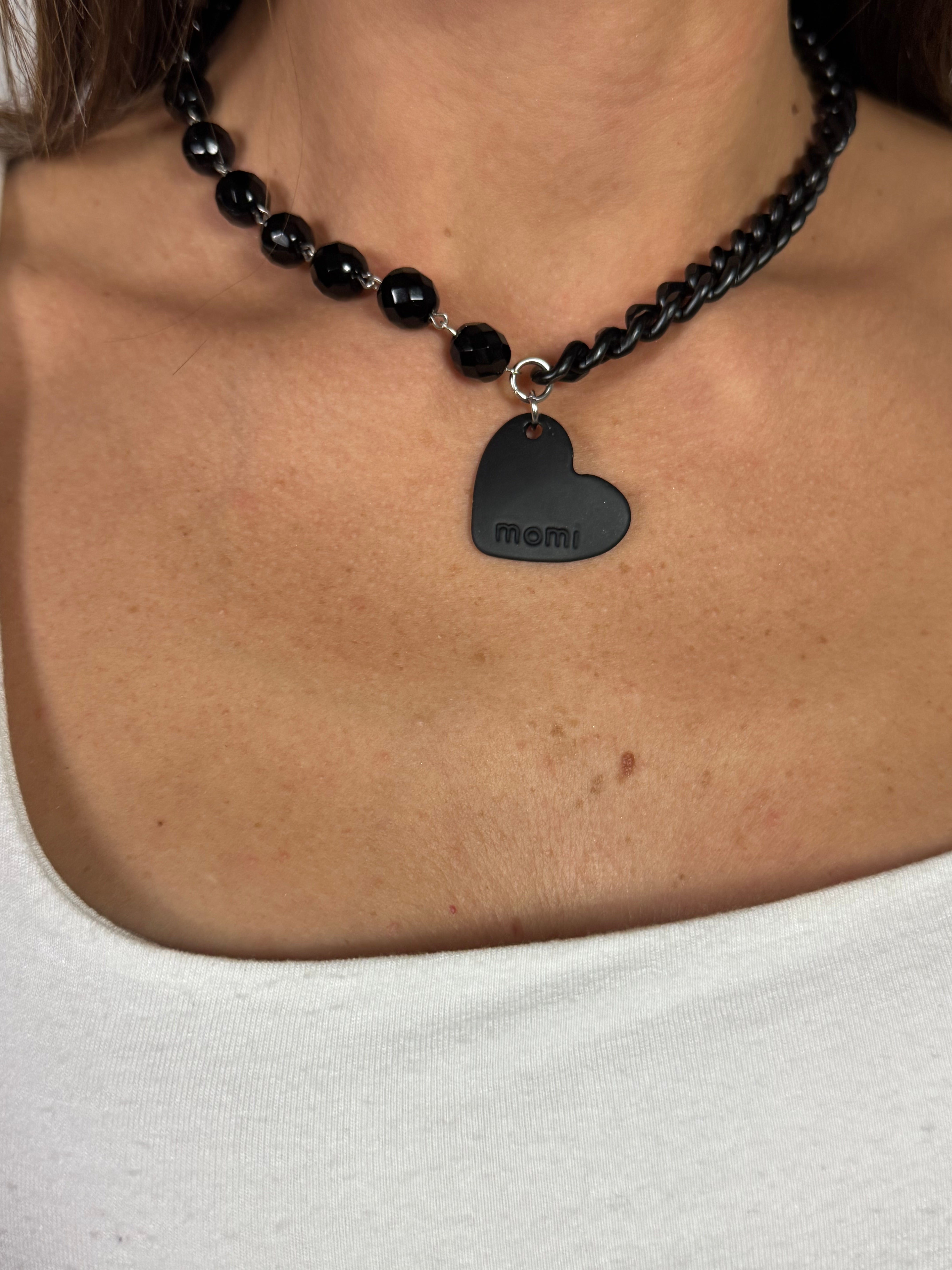 Collana Momi FRANCESCA CORTA - TOTAL BLACK - CUORE