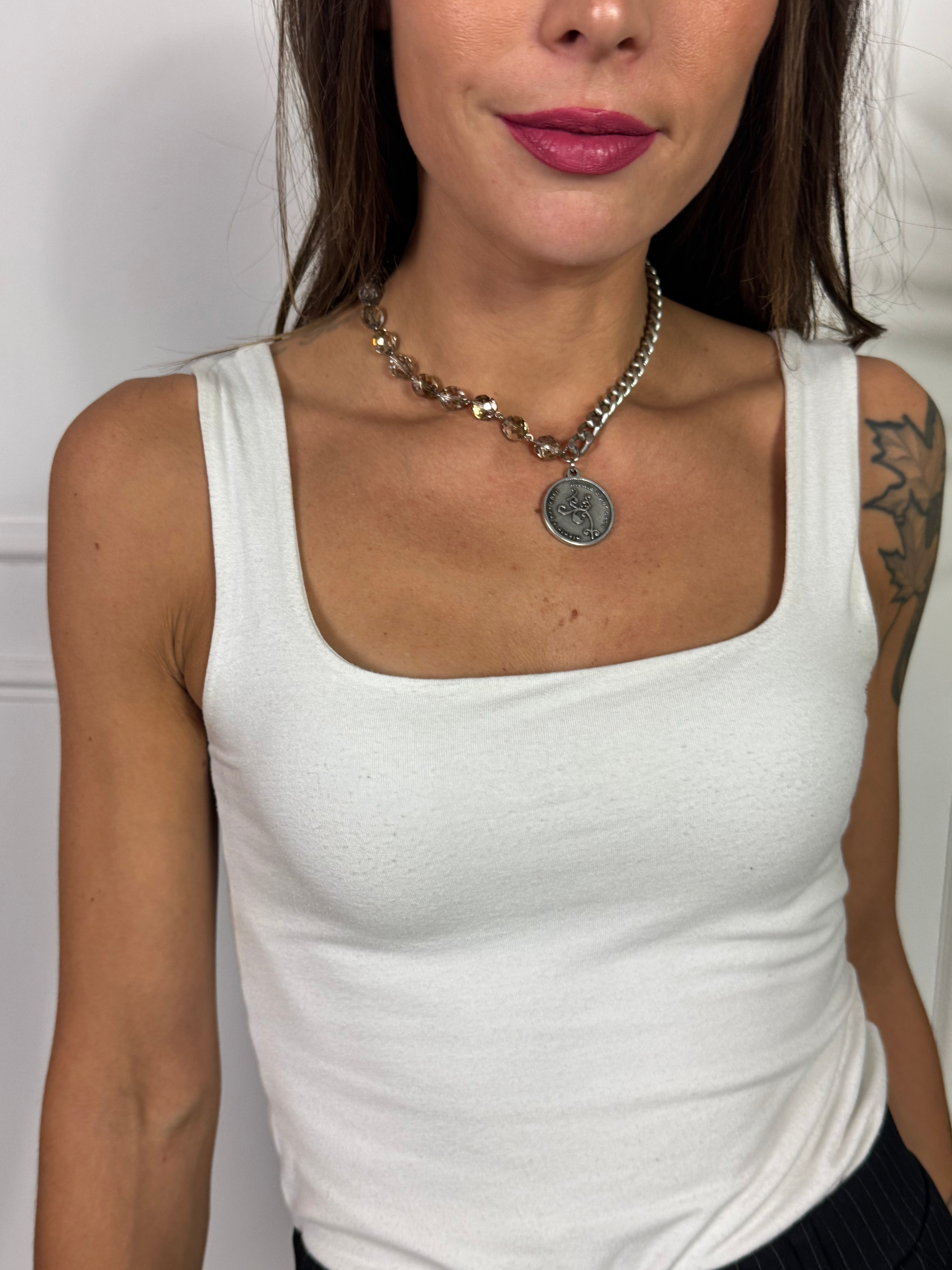 Collana / Bracciale FRANCESCA CORTA Momi - ARGENTO - MEDAGLIA - TRASPARENTE SFUMATO